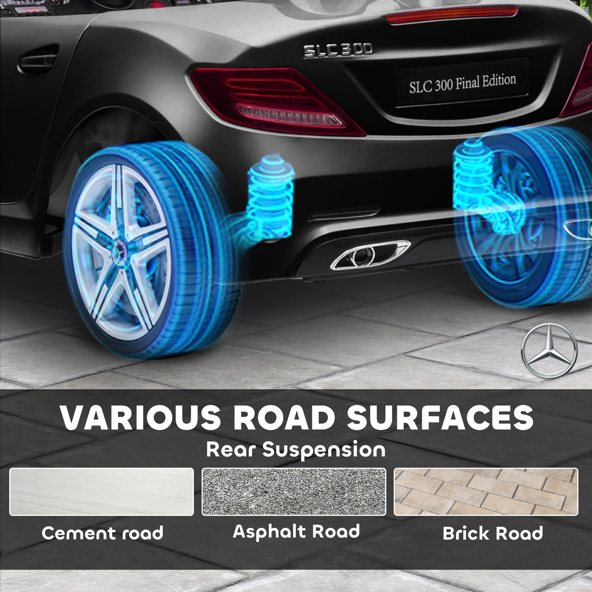 Aosom Mercedes SLC 300 Licensed Kids Electric Car with Remote Control, 12V Battery Powered Kids Ride on Car with Music, Lights, Suspension for 3-6 Years Old, Black