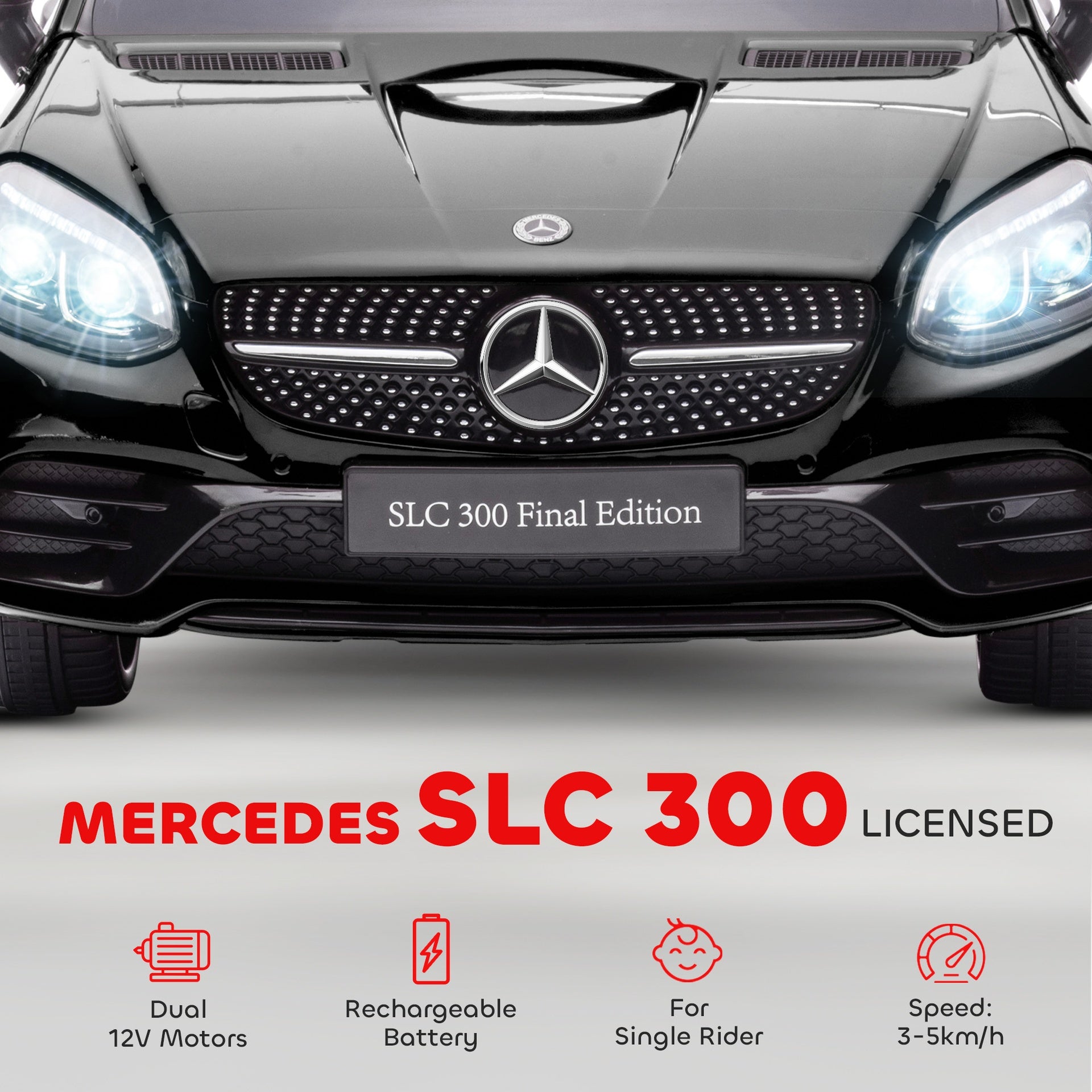 Aosom Mercedes SLC 300 Licensed Kids Electric Car with Remote Control, 12V Battery Powered Kids Ride on Car with Music, Lights, Suspension for 3-6 Years Old, Black