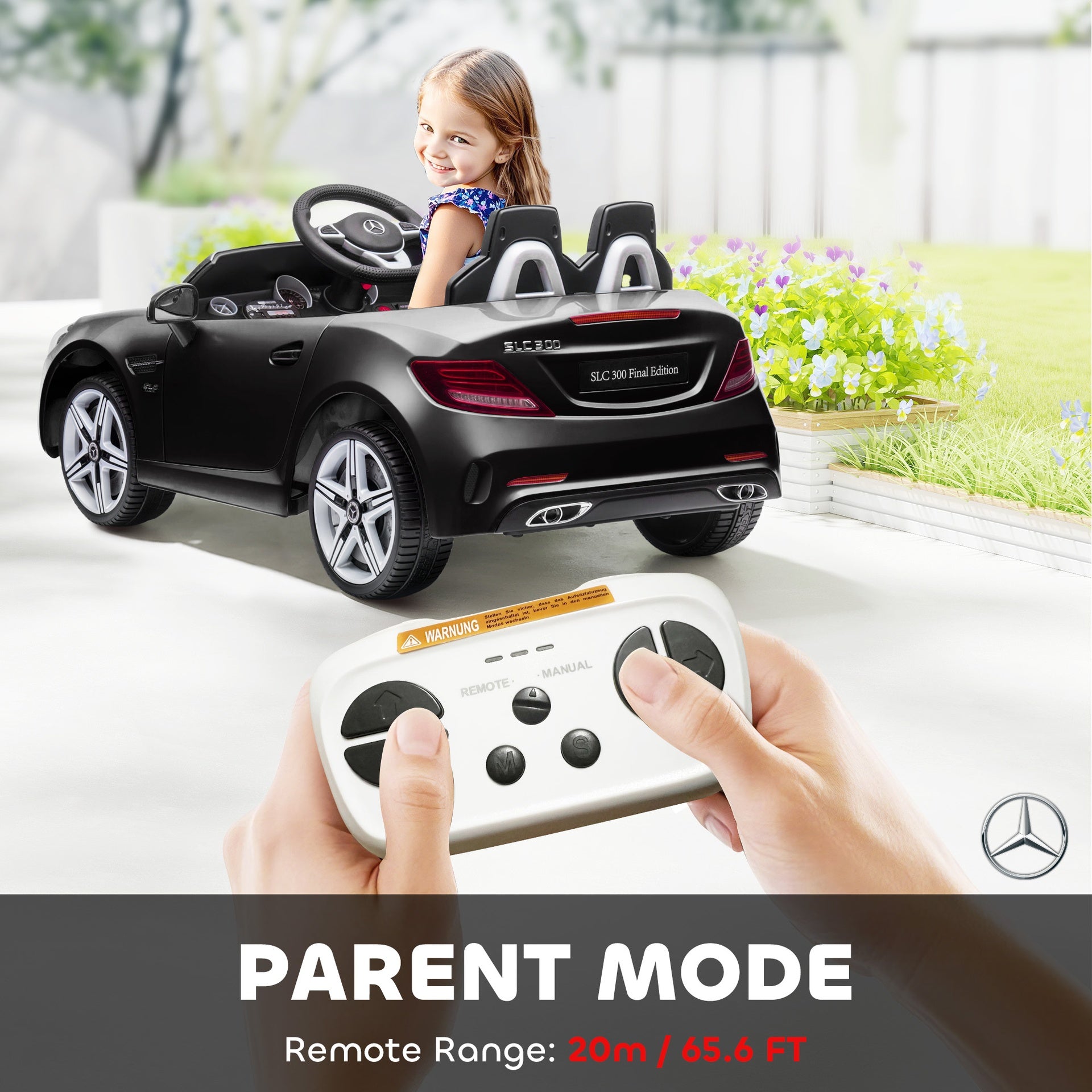 Aosom Mercedes SLC 300 Licensed Kids Electric Car with Remote Control, 12V Battery Powered Kids Ride on Car with Music, Lights, Suspension for 3-6 Years Old, Black