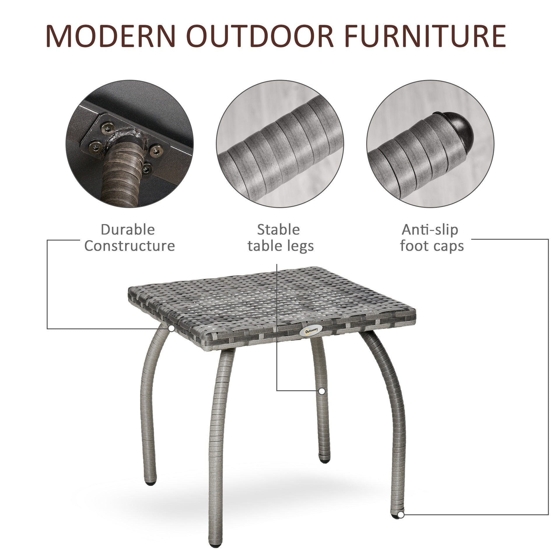 Outsunny Outdoor PE Wicker Side Table, Small Square Rattan End Table, All-Weather Material Coffee Table for Garden, Balcony, Backyard, Grey