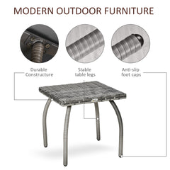 Outsunny Outdoor PE Wicker Side Table, Small Square Rattan End Table, All-Weather Material Coffee Table for Garden, Balcony, Backyard, Grey