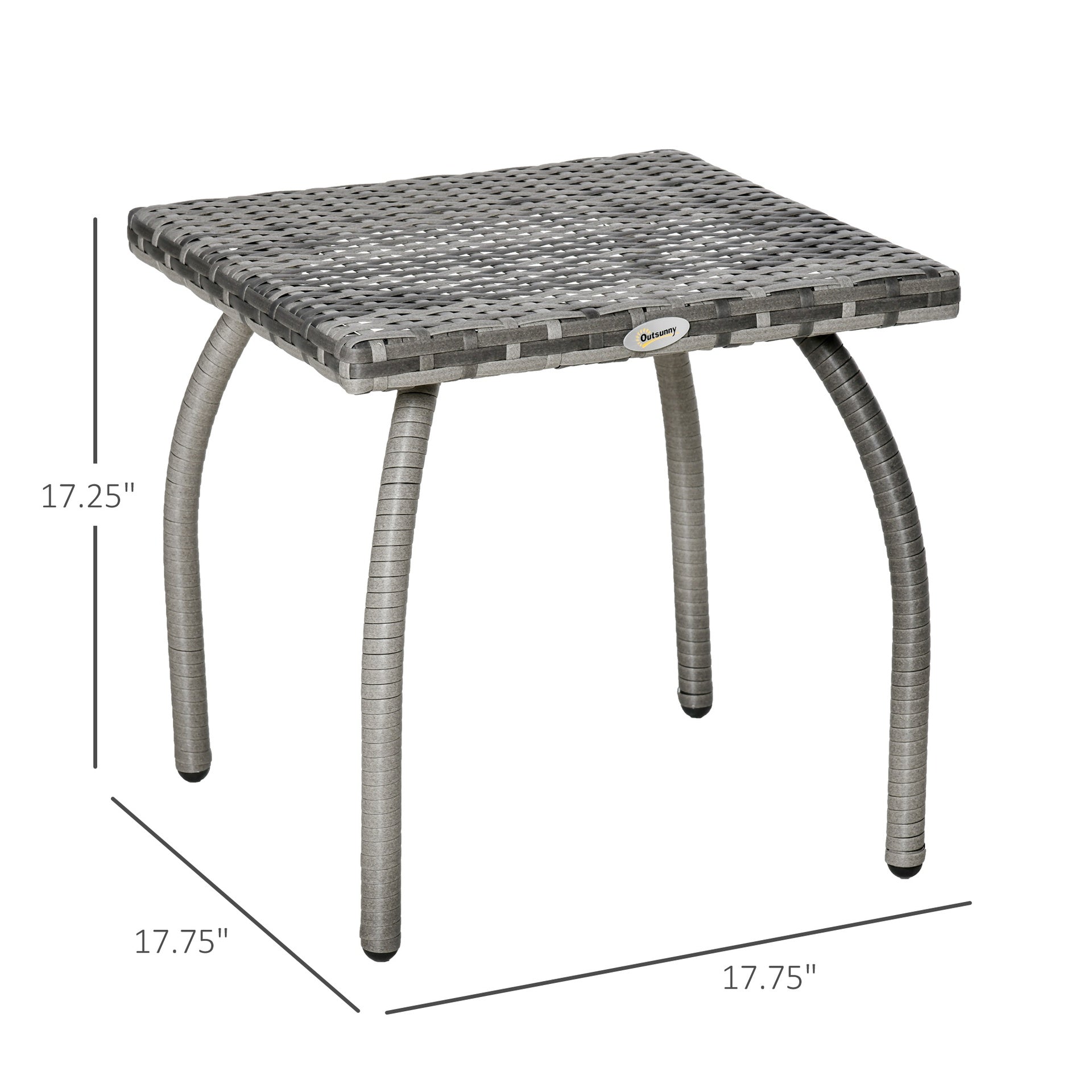 Outsunny Outdoor PE Wicker Side Table, Small Square Rattan End Table, All-Weather Material Coffee Table for Garden, Balcony, Backyard, Grey