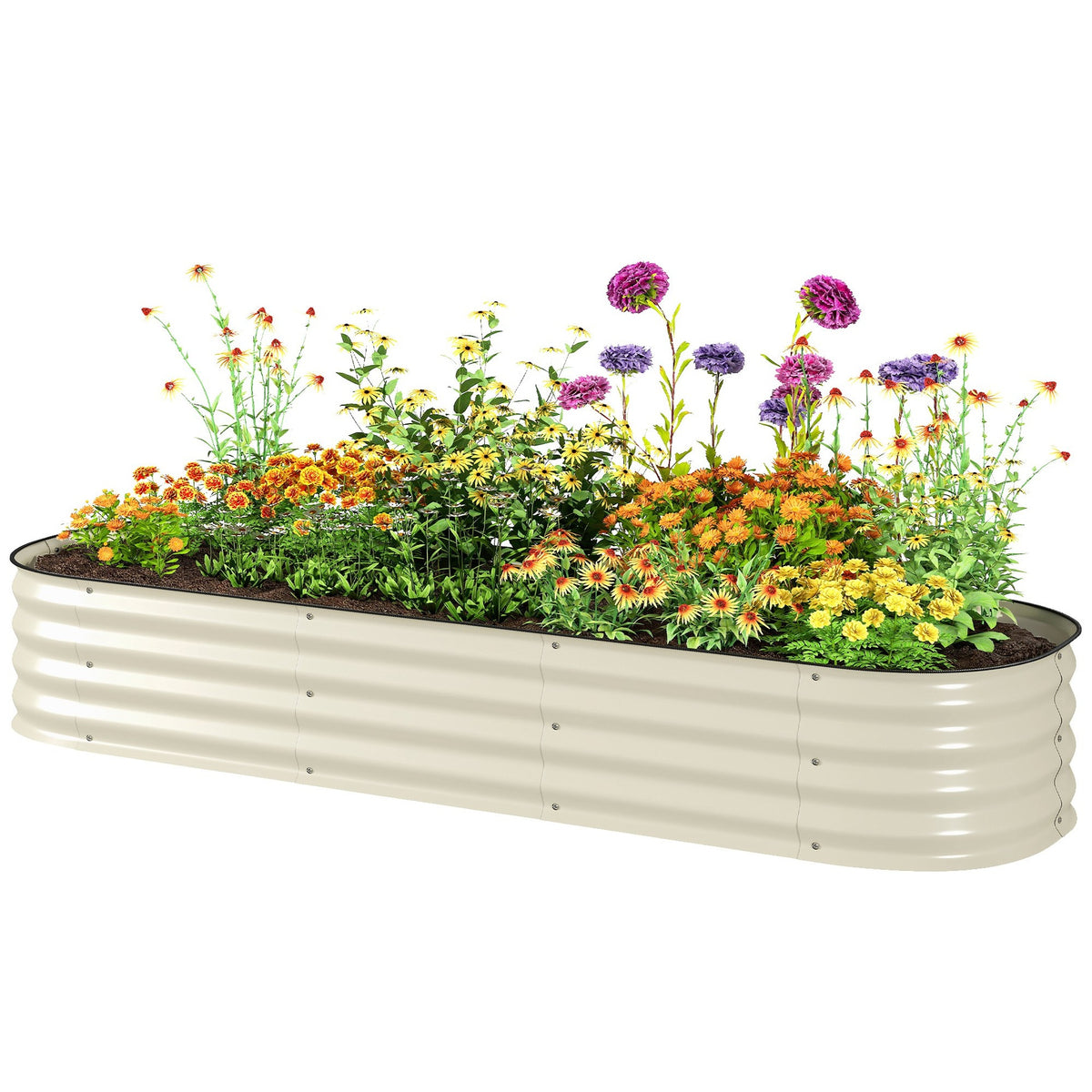 Outsunny 6.4' x 2' x 1' Galvanized Raised Garden Bed Kit, Metal Planter Box with Safety Edging, Cream