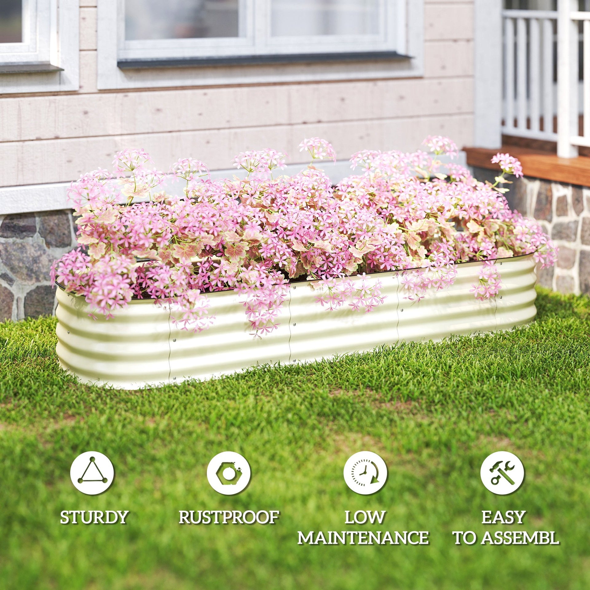 Outsunny 6.4' x 2' x 1' Galvanized Raised Garden Bed Kit, Metal Planter Box with Safety Edging, Cream
