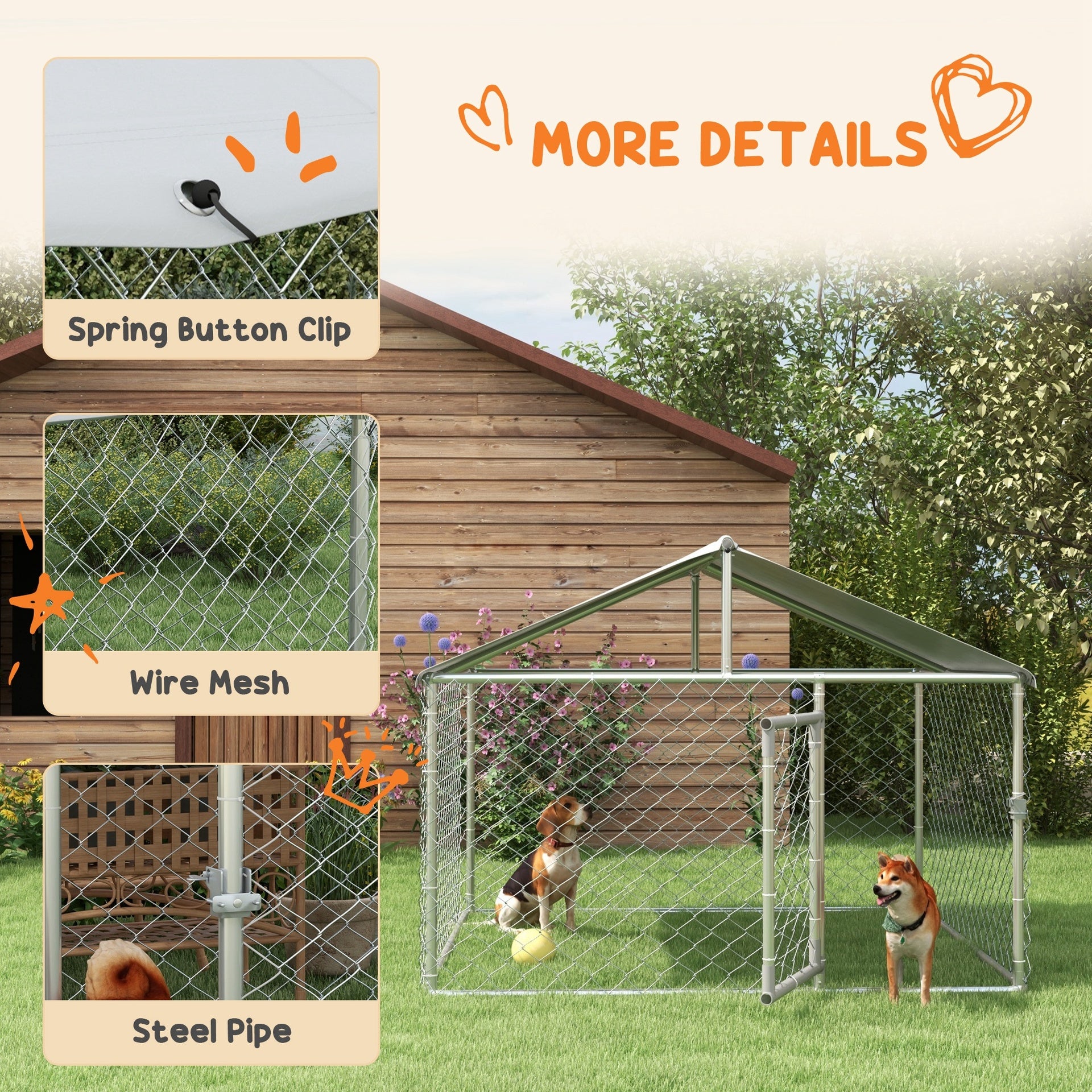 PawHut 6.6' x 6.6' x 4.9' Dog Kennel Outdoor for Small Medium Dogs with Waterproof Roof, Silver