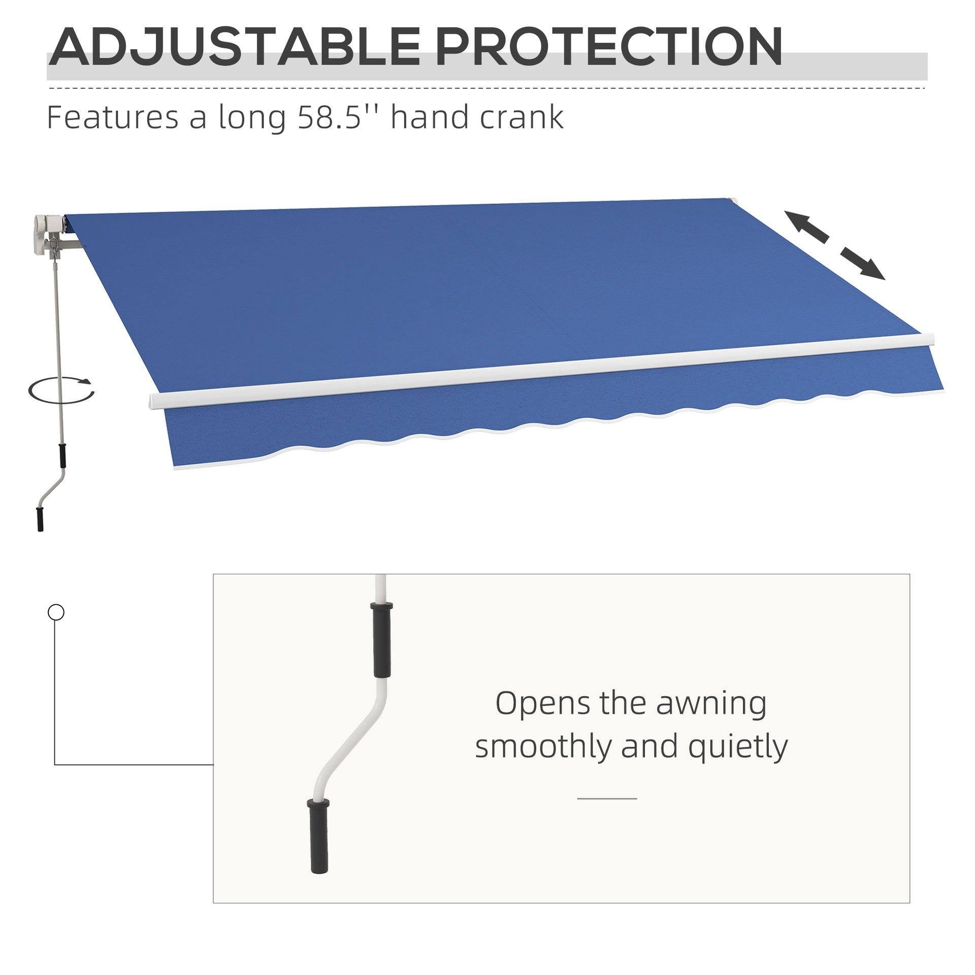 Outsunny 12' x 10' Manual Retractable Awning Outdoor Sunshade Shelter with Adjustable & Versatile Design