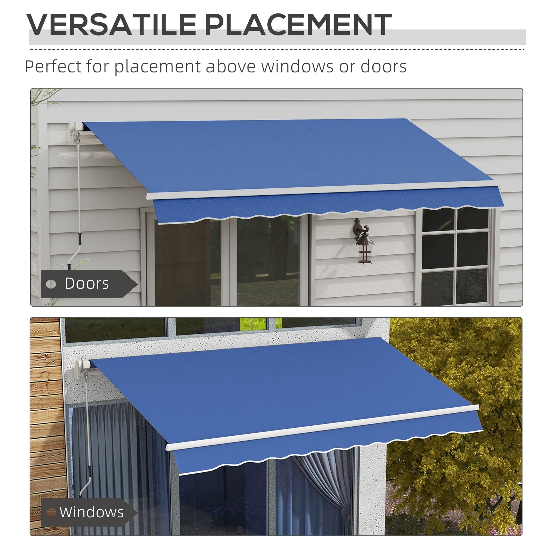 Outsunny 12' x 10' Manual Retractable Awning Outdoor Sunshade Shelter with Adjustable & Versatile Design