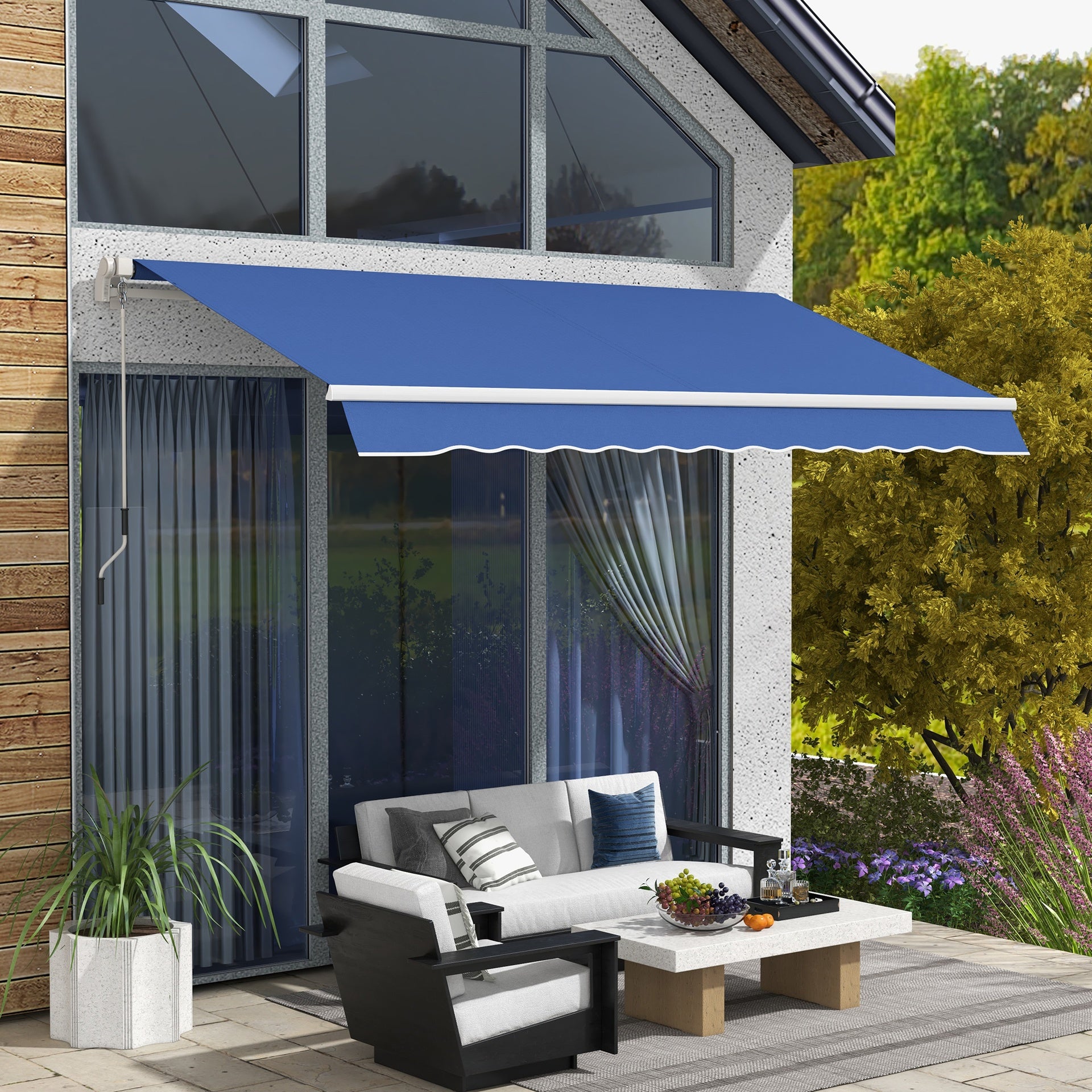 Outsunny 12' x 10' Manual Retractable Awning Outdoor Sunshade Shelter with Adjustable & Versatile Design