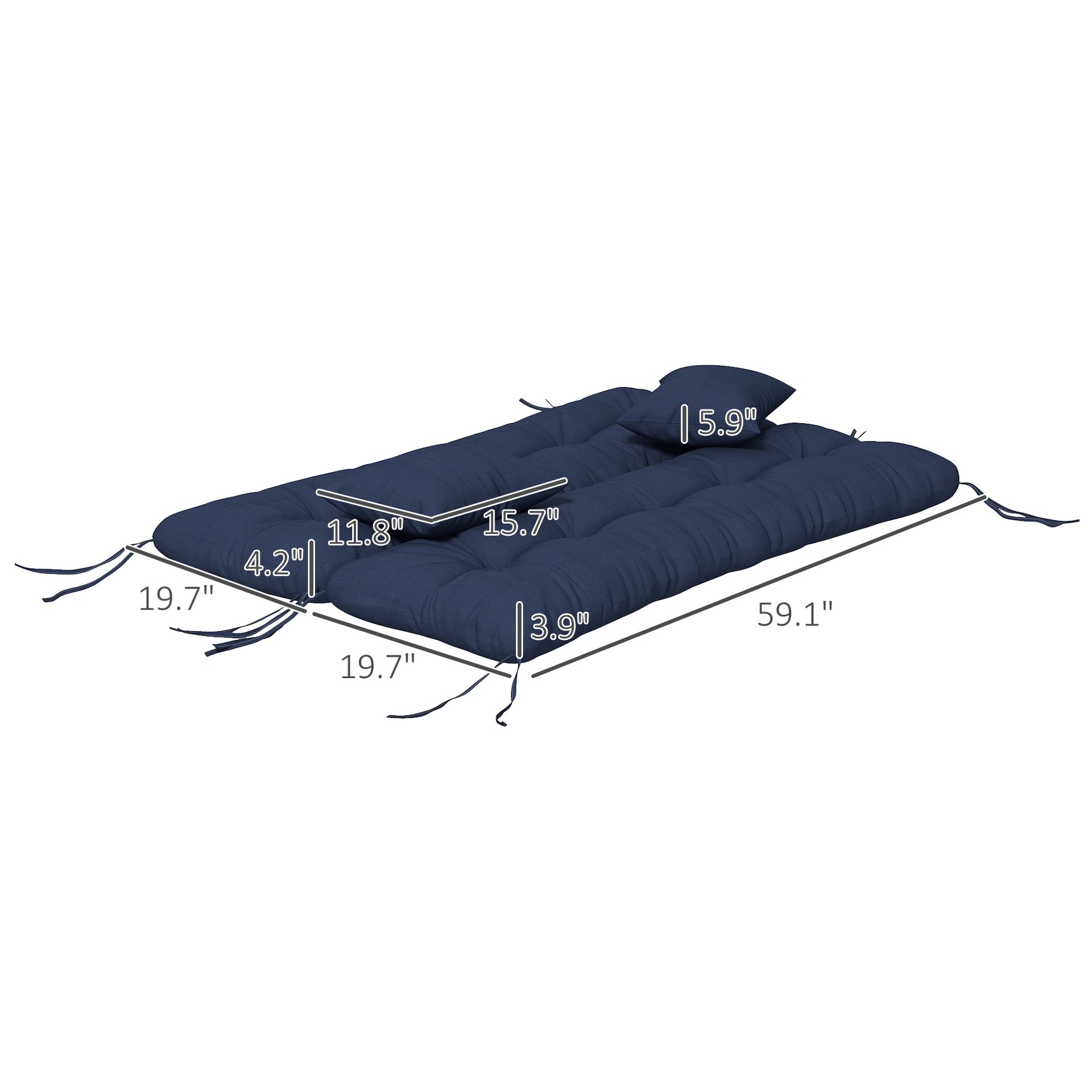 Outsunny 59" Tufted Bench Cushions & Throw Pillows, Replacement Bench Seat Pad, Back & 2 Pillows for Outdoor Furniture, Navy Blue