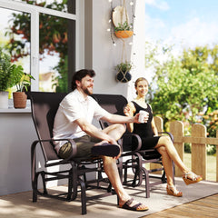 Outsunny Gliding Lounger Chair Set of 2, Single Rockers with Lightweight Metal & Mesh Construction, Brown