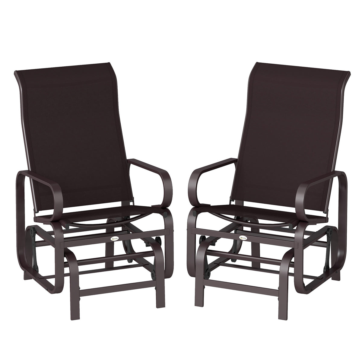 Outsunny Gliding Lounger Chair Set of 2, Single Rockers with Lightweight Metal & Mesh Construction, Brown