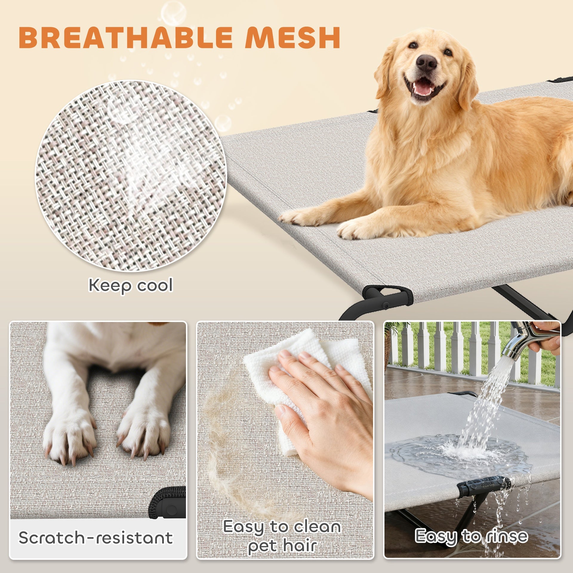 PawHut Elevated Dog Bed for Large Breeds Beige 60"L