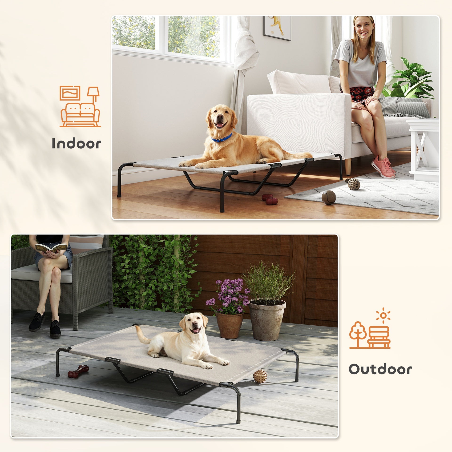 PawHut Elevated Dog Bed for Large Breeds Beige 60"L