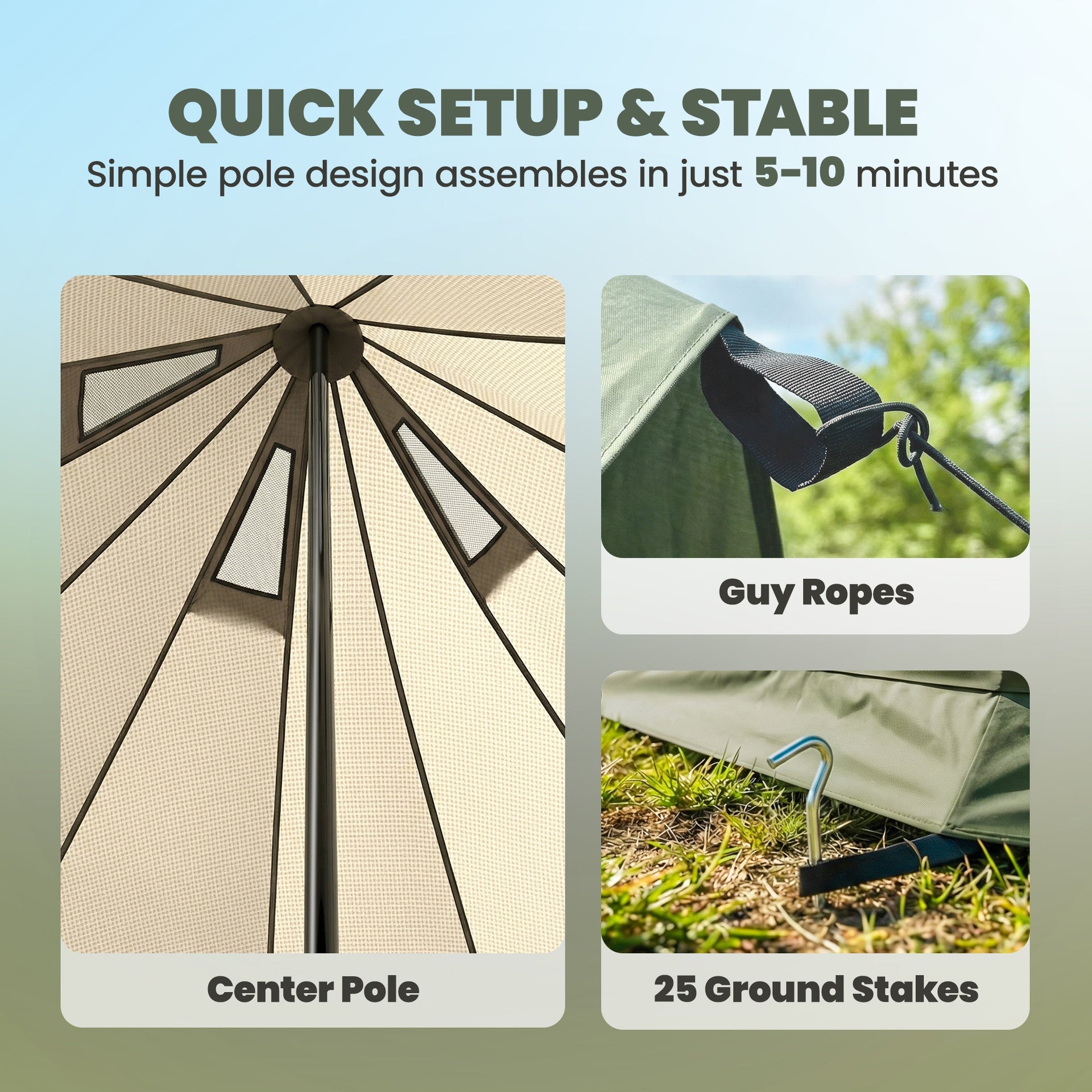 Outsunny Teepee Tent Waterproof Camping Tent with Stove Jack for 4-6 People for Outdoor Camping Hiking Army Green