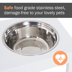 PawHut 23" Modern Decorative Raised Dog Bowls, Wooden Heavy Duty Pet Food and Water Bowl, Elevated Feeding Station, White