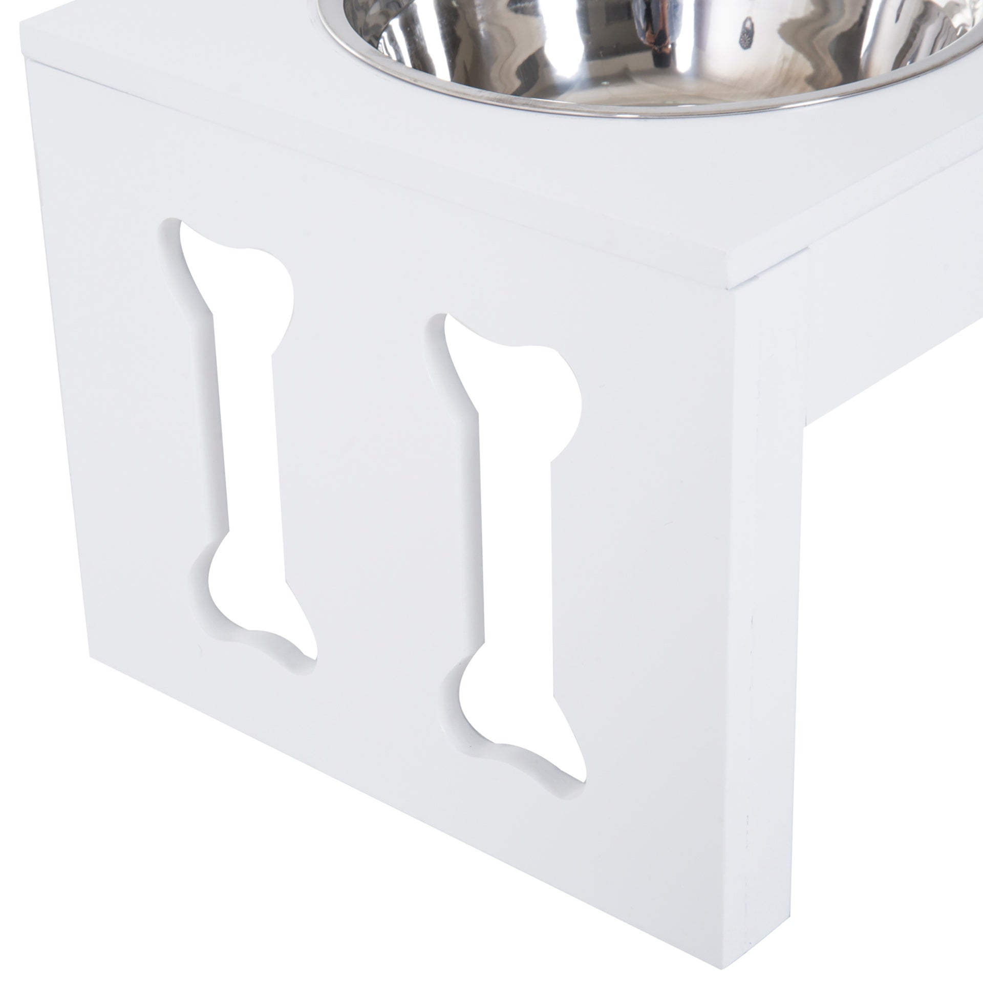 PawHut 23" Modern Decorative Raised Dog Bowls, Wooden Heavy Duty Pet Food and Water Bowl, Elevated Feeding Station, White