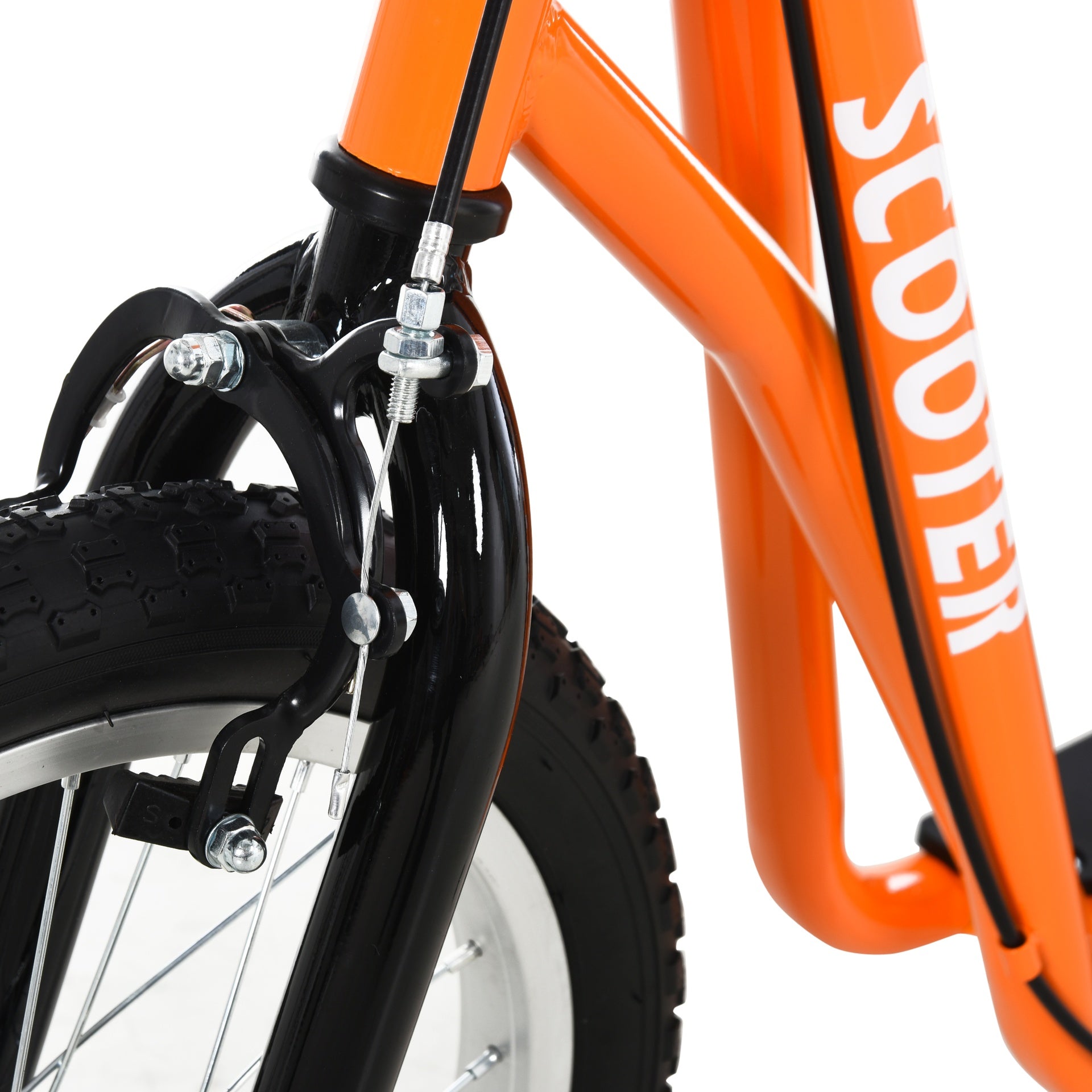 Aosom Youth Scooter Kick Scooter for Kids 5+ with Adjustable Handlebar 16" Front and 12" Rear Dual Brakes Inflatable Wheels, Orange