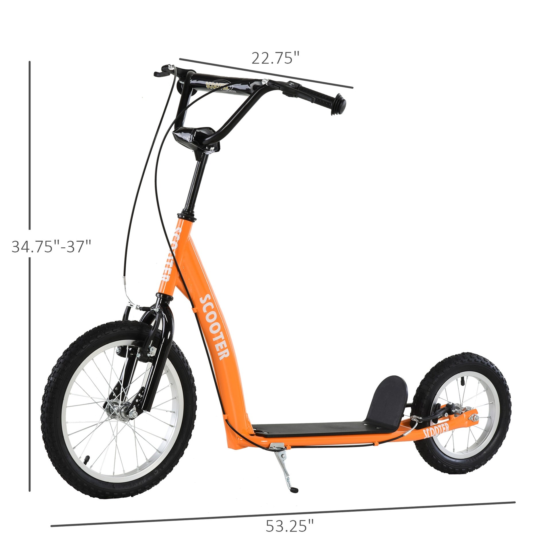 Aosom Youth Scooter Kick Scooter for Kids 5+ with Adjustable Handlebar 16" Front and 12" Rear Dual Brakes Inflatable Wheels, Orange