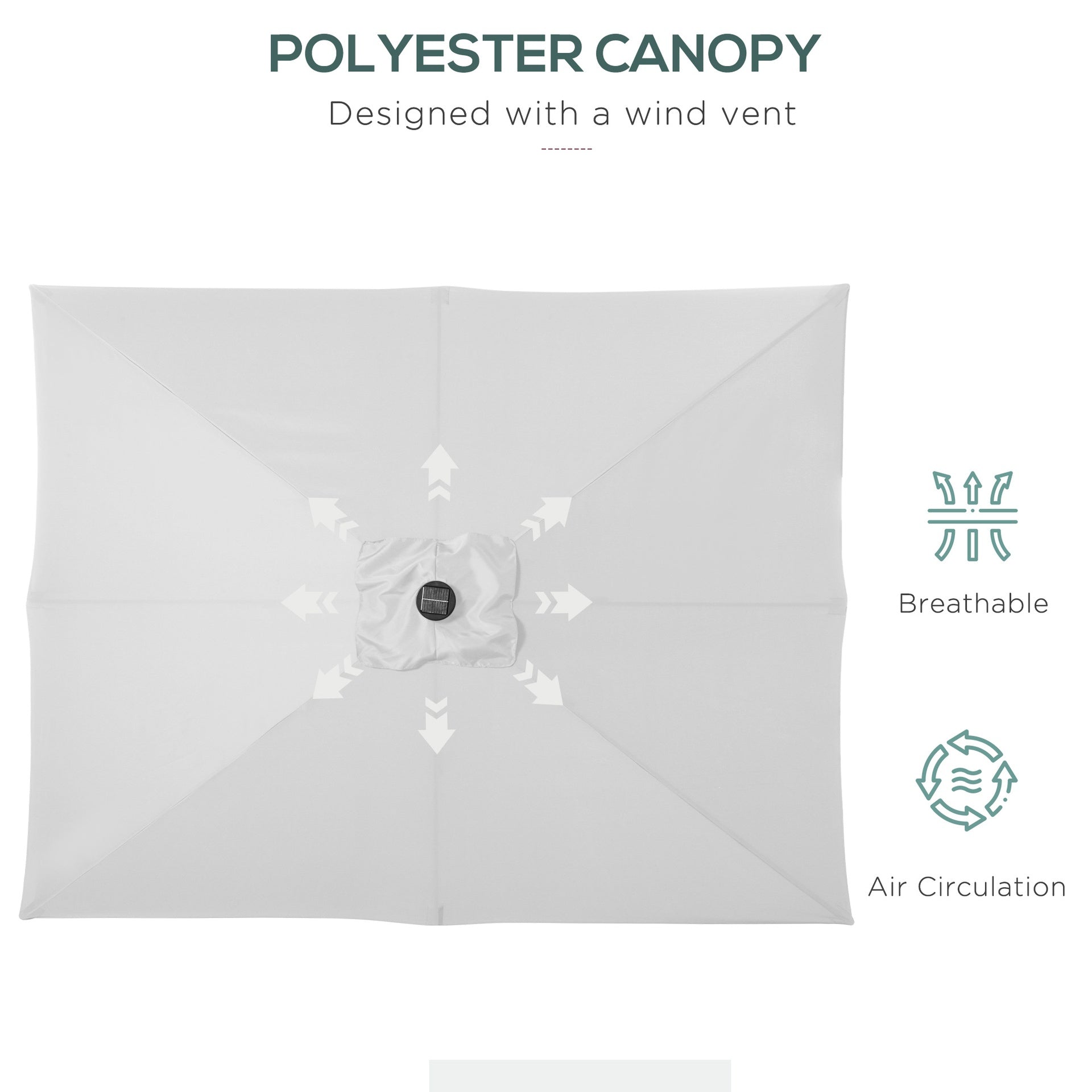 Outsunny 9' x 7' Patio Umbrella Outdoor Table Market Umbrella with Crank, Solar LED Lights, 45° Tilt, Push-Button Operation, for Deck, Backyard, Pool and Lawn, White