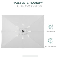 Outsunny 9' x 7' Patio Umbrella Outdoor Table Market Umbrella with Crank, Solar LED Lights, 45° Tilt, Push-Button Operation, for Deck, Backyard, Pool and Lawn, White