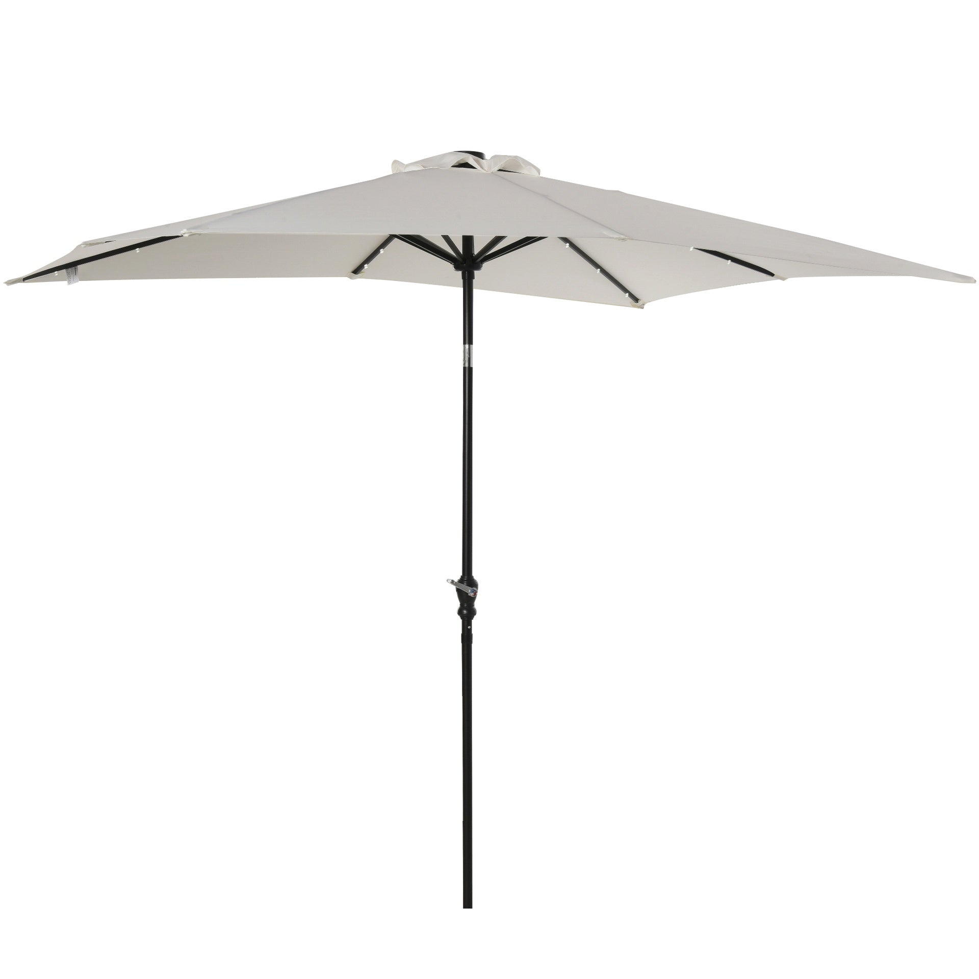 Outsunny 9' x 7' Patio Umbrella Outdoor Table Market Umbrella with Crank, Solar LED Lights, 45° Tilt, Push-Button Operation, for Deck, Backyard, Pool and Lawn, White