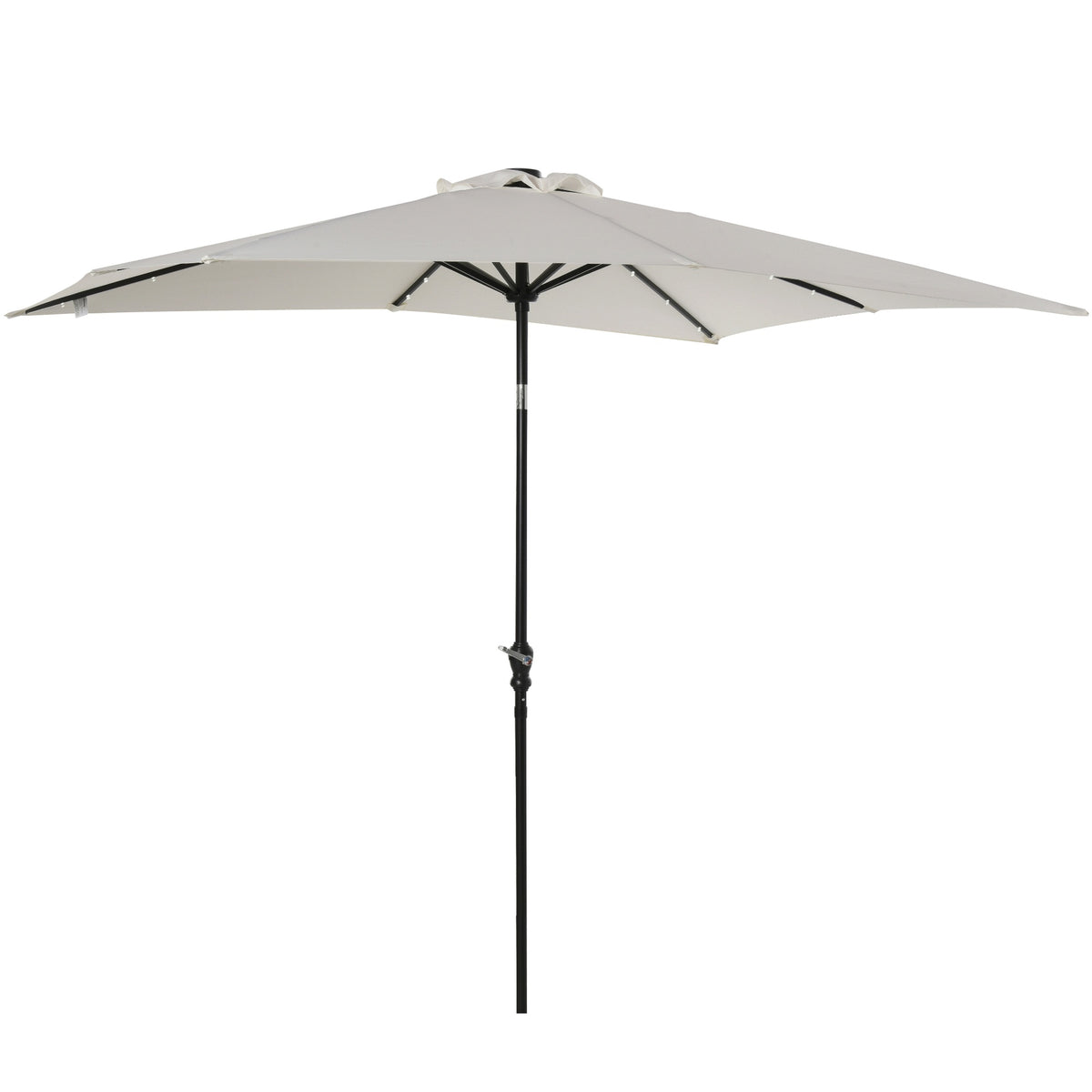 Outsunny 9' x 7' Patio Umbrella Outdoor Table Market Umbrella with Crank, Solar LED Lights, 45° Tilt, Push-Button Operation, for Deck, Backyard, Pool and Lawn, White