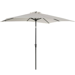 Outsunny 9' x 7' Patio Umbrella Outdoor Table Market Umbrella with Crank, Solar LED Lights, 45° Tilt, Push-Button Operation, for Deck, Backyard, Pool and Lawn, White