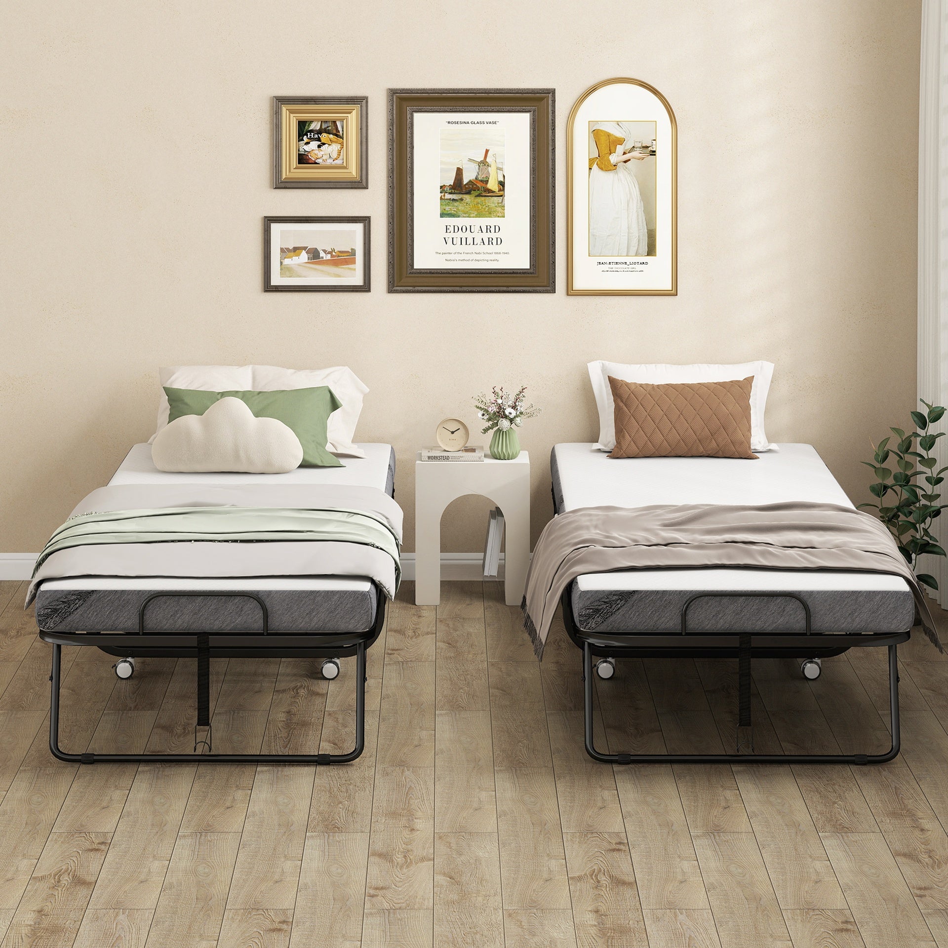 HOMCOM Folding Bed with Mattress for Adults, Long Twin Size, Portable Foldable Bed with 4" Foam Mattress & Space-Saving Steel Frame, 79" x 35", Fold Up, Roll Away & Hideaway, White