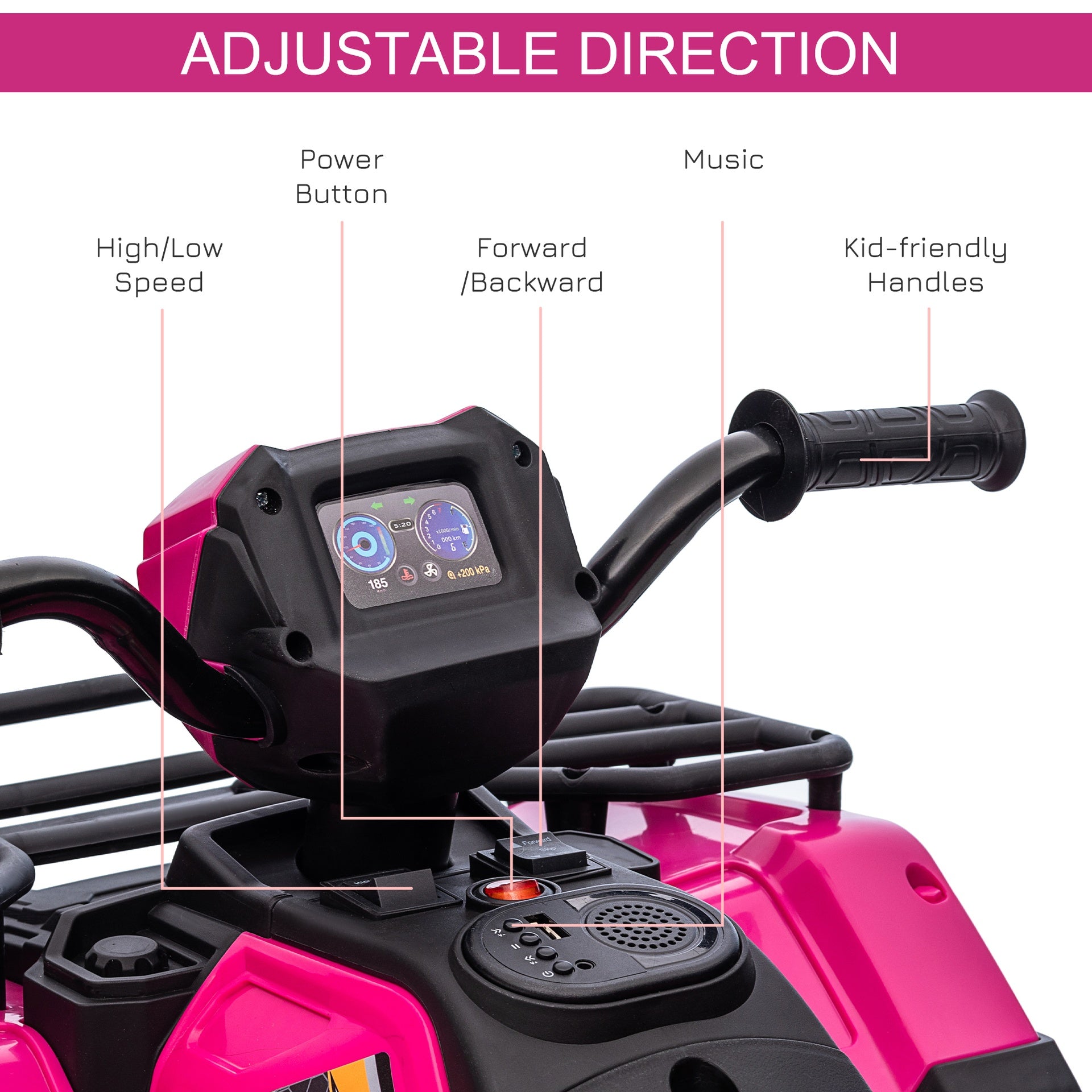 Aosom 12V Electric Toy Car with Forward Backward Function, Music, LED Headlights, for Ages 3-5 Years, Pink
