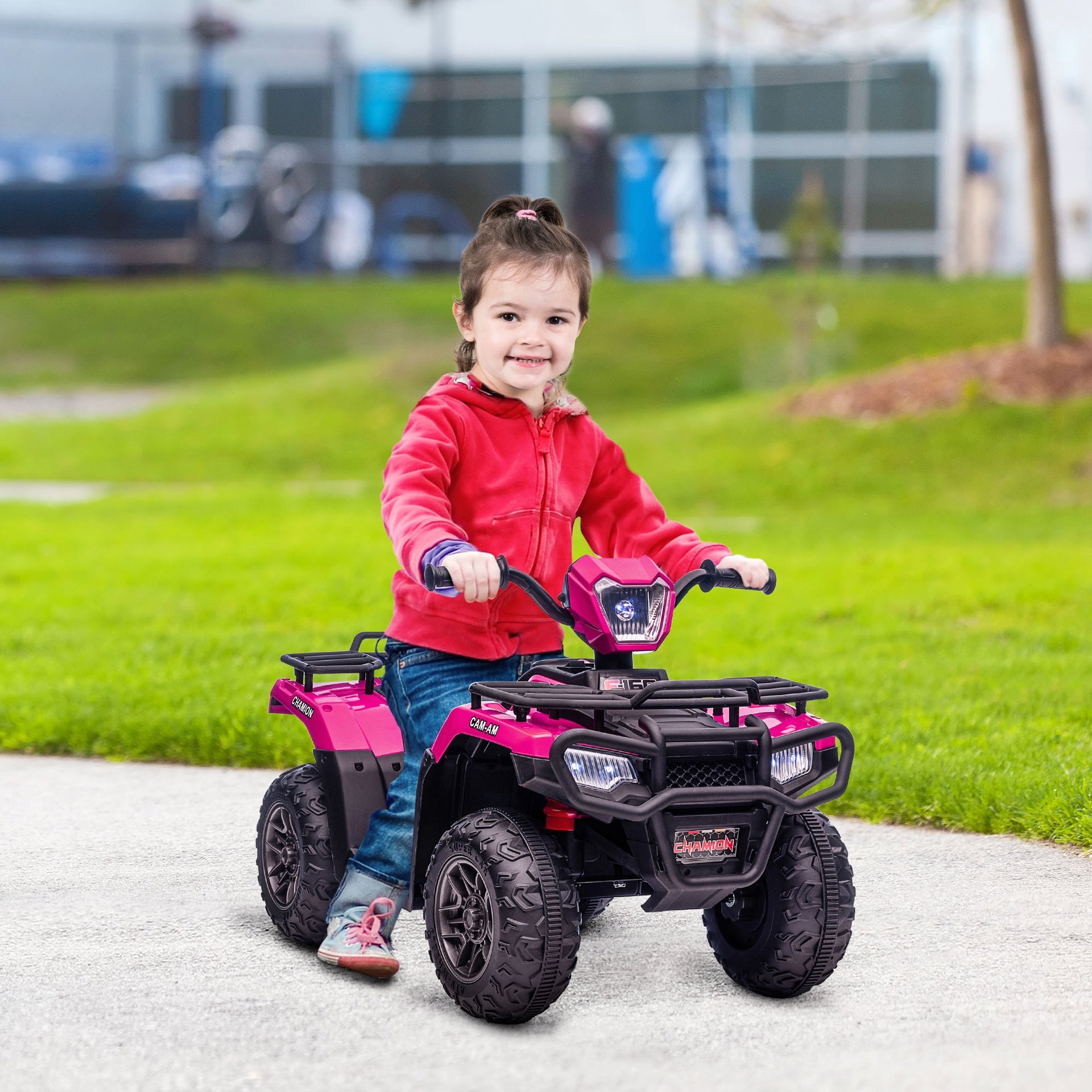 Aosom 12V Electric Toy Car with Forward Backward Function, Music, LED Headlights, for Ages 3-5 Years, Pink