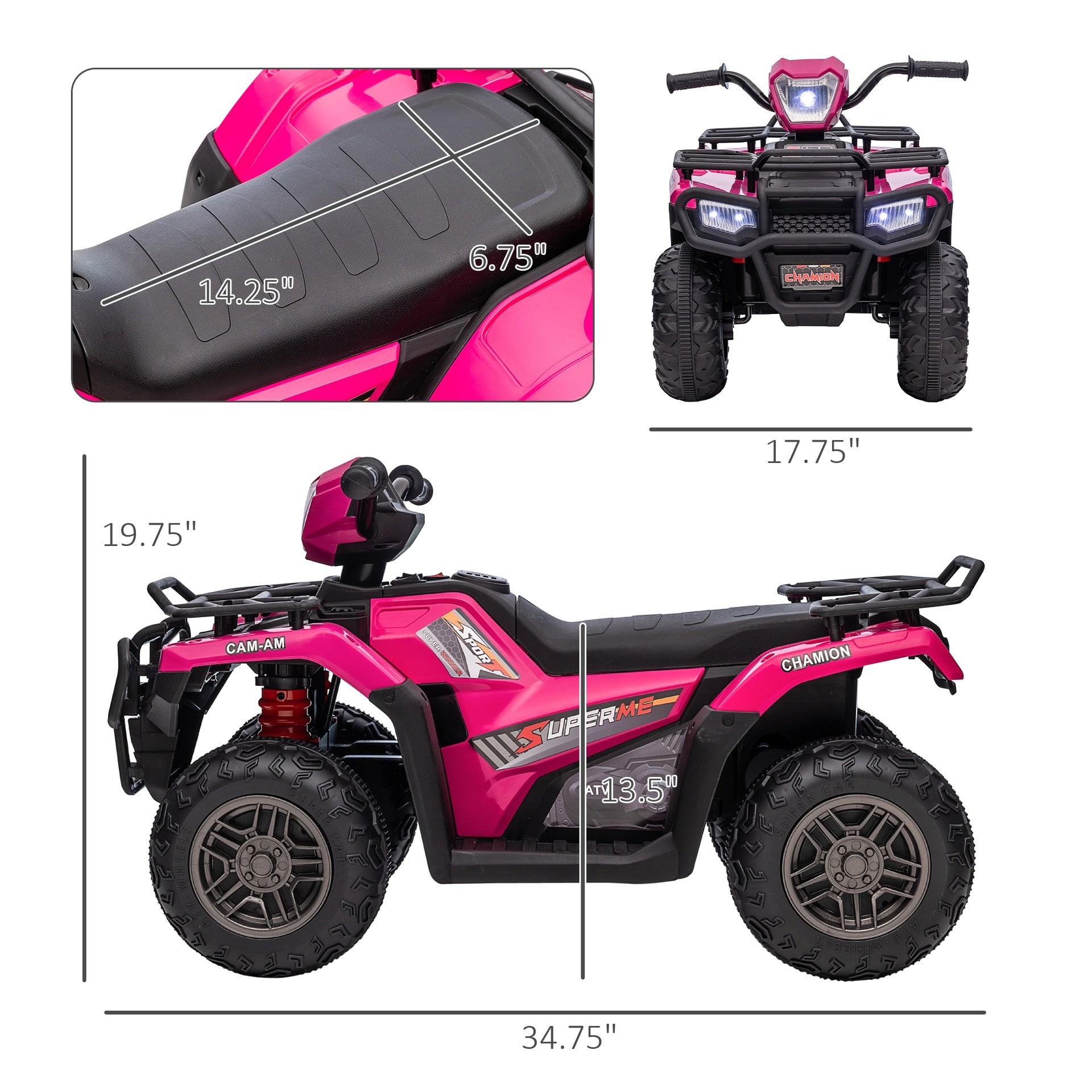 Aosom 12V Electric Toy Car with Forward Backward Function, Music, LED Headlights, for Ages 3-5 Years, Pink