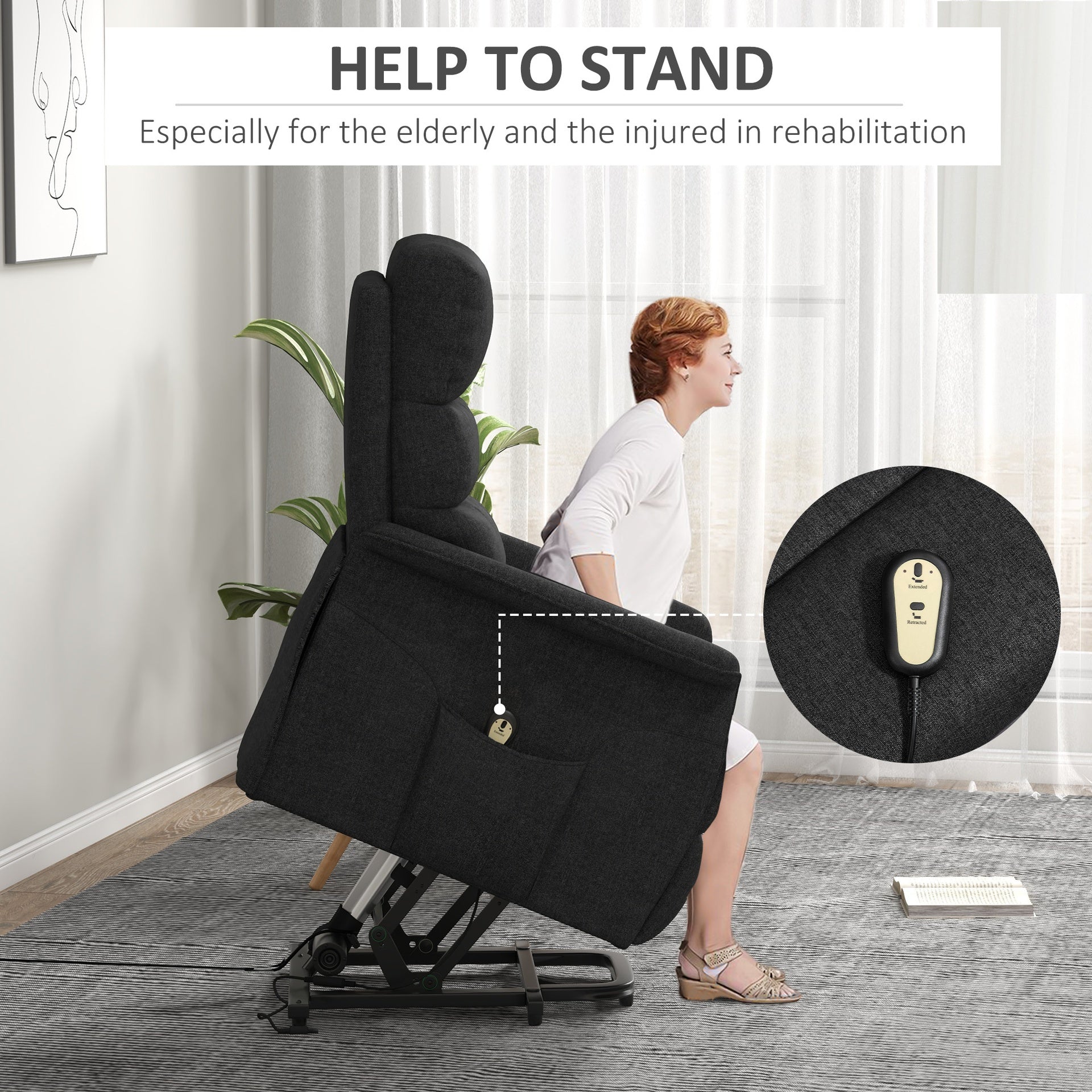 HOMCOM Power Lift Chair for Seniors, Electric Lift Recliner Chair with Remote Control, Side Pockets for Living Room, Black
