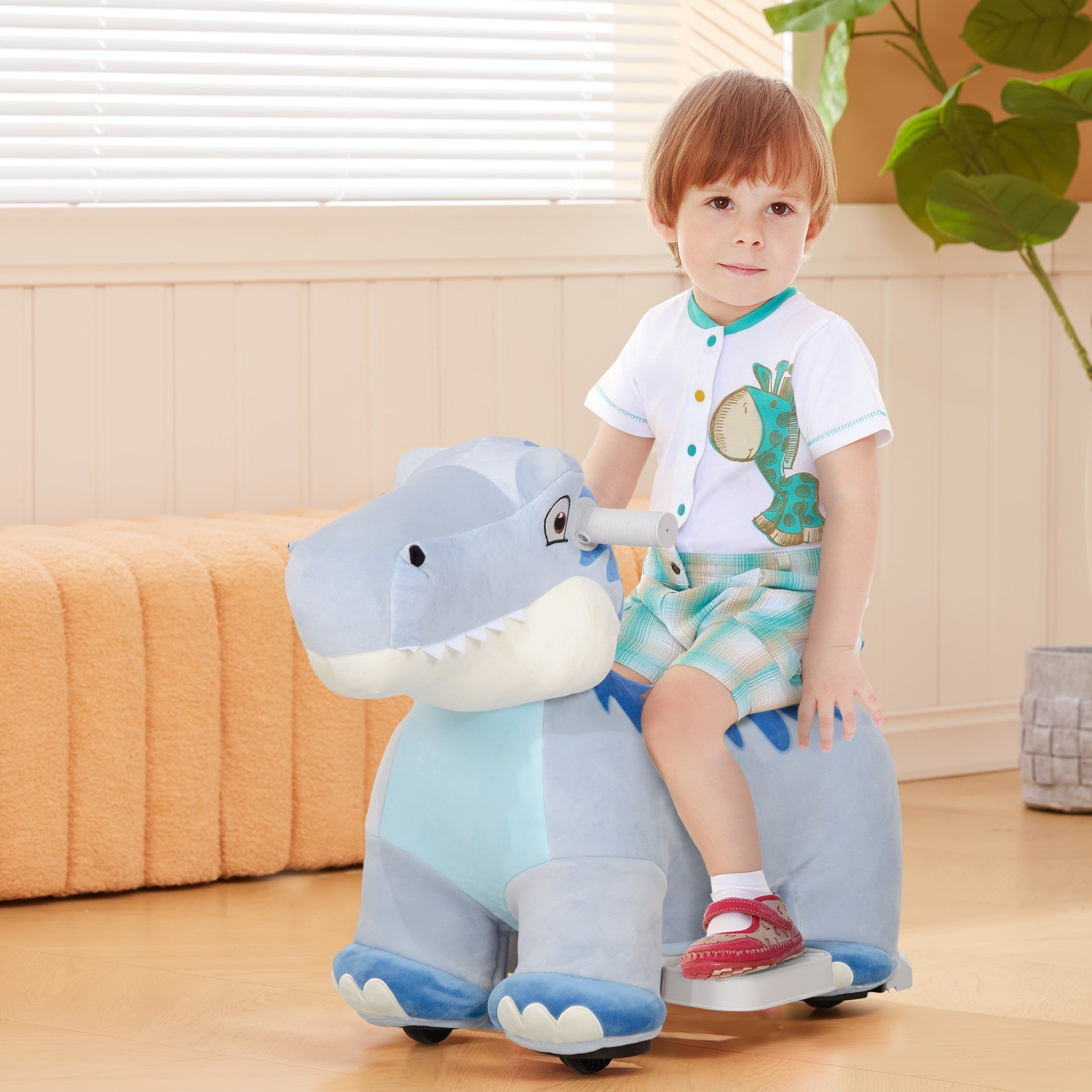 Qaba 6V Kids Electric Ride on Animal Tyrannosaurus with Music Forward for Aged 18-36 Months, Blue