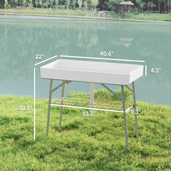 Outsunny 3.4ft Folding Ice Cooler Table with Drain, Fill and Chill Table Outdoor Table Cooler with Storage Shelf, Drink Cooler for Parties Picnic BBQ Camping Wedding, White