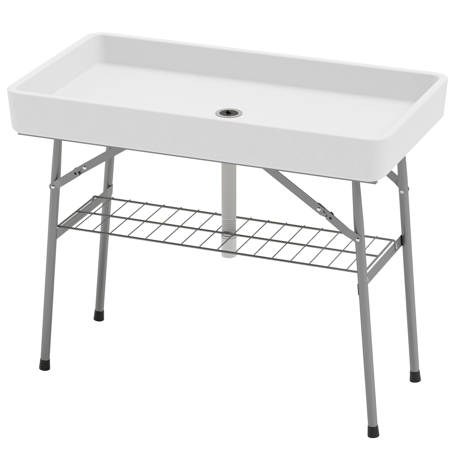Outsunny 3.4ft Folding Ice Cooler Table with Drain, Fill and Chill Table Outdoor Table Cooler with Storage Shelf, Drink Cooler for Parties Picnic BBQ Camping Wedding, White