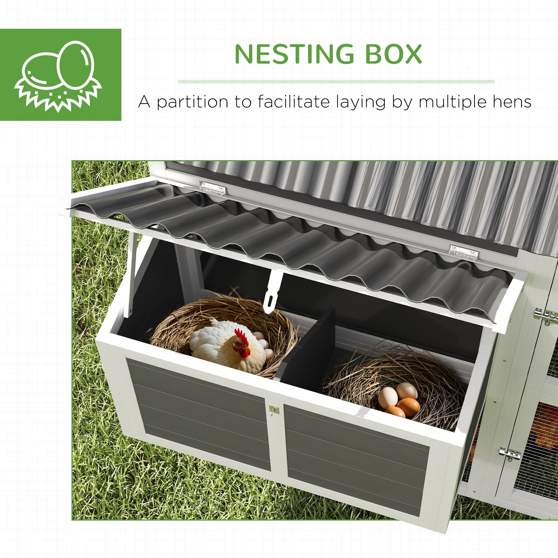 PawHut Wooden Chicken Coop with Run, 2 Nesting Boxes, 2 Roosting Bars, Ramp & Tray, Poultry Cage for 4-6 Chickens, Gray
