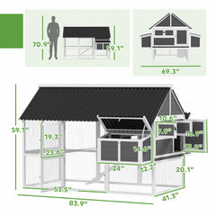 PawHut Wooden Chicken Coop with Run, 2 Nesting Boxes, 2 Roosting Bars, Ramp & Tray, Poultry Cage for 4-6 Chickens, Gray