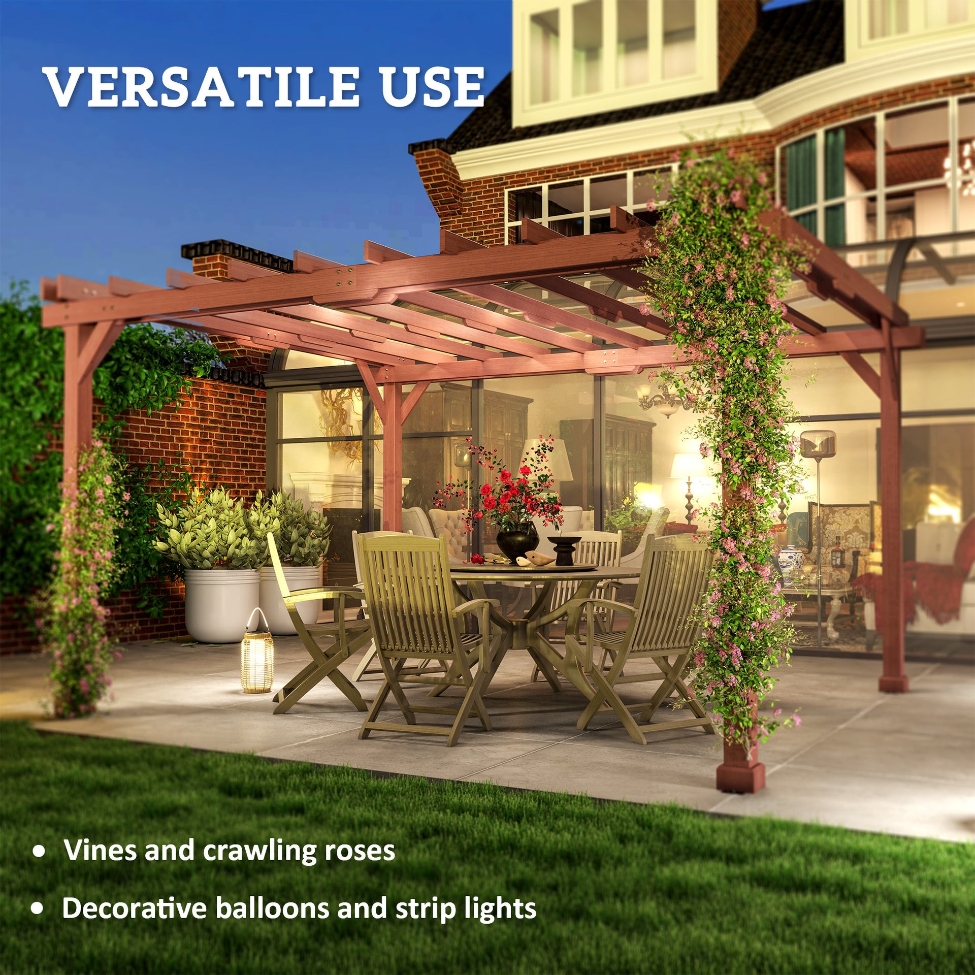 Outsunny 11' x 12.5' Outdoor Wood Pergola with Grape Trellis for Patio, Deck, Backyard, Lawn