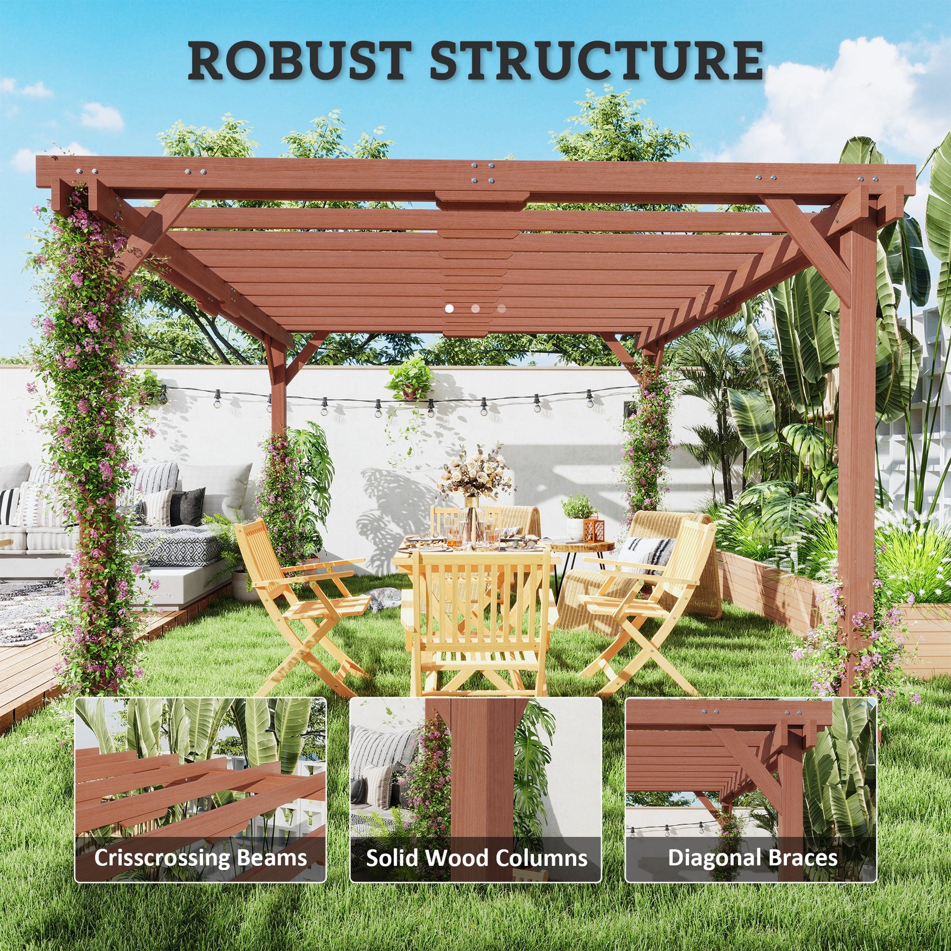 Outsunny 11' x 12.5' Outdoor Wood Pergola with Grape Trellis for Patio, Deck, Backyard, Lawn