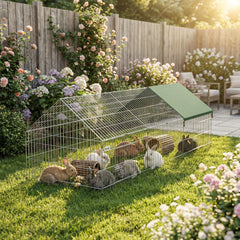 PawHut Metal Chicken Coop with Cover for Backyard Small Animals Duck Rabbit, 106" x 29.5" x 29.5", Green