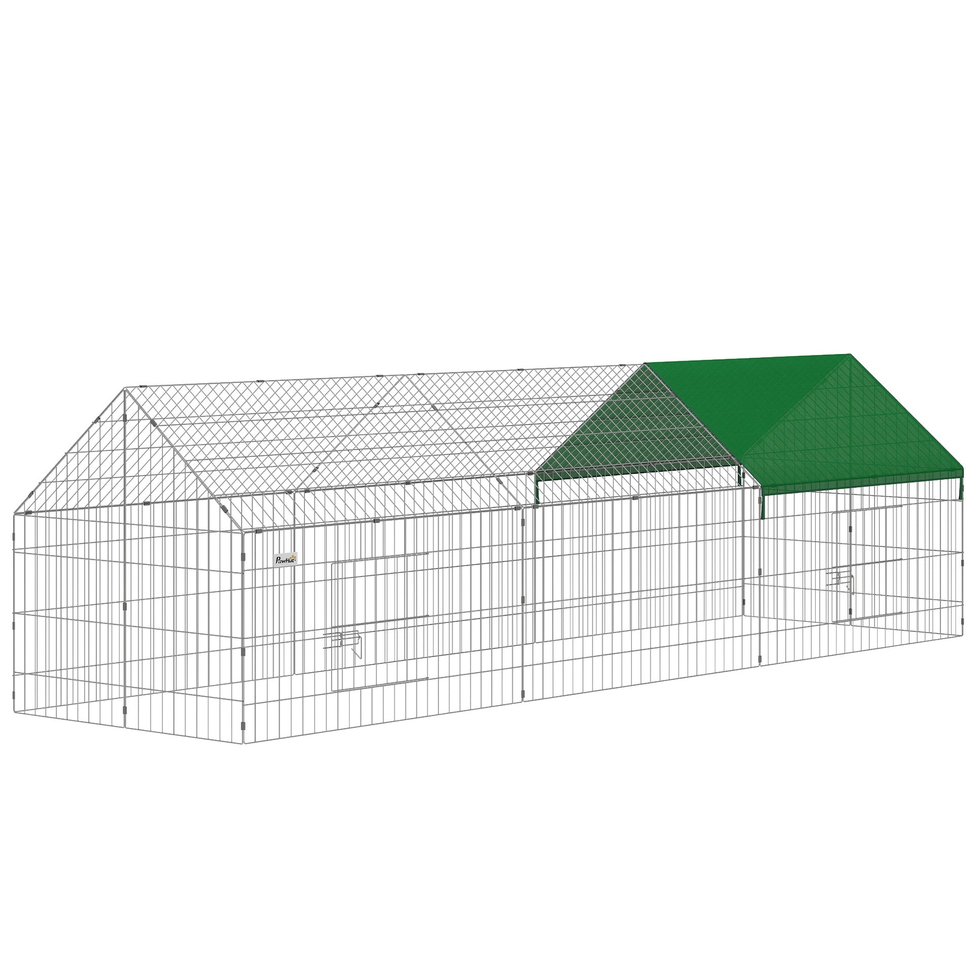 PawHut Metal Chicken Coop with Cover for Backyard Small Animals Duck Rabbit, 106" x 29.5" x 29.5", Green
