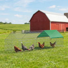 PawHut Metal Chicken Coop with Cover for Backyard Small Animals Duck Rabbit, 106" x 29.5" x 29.5", Green
