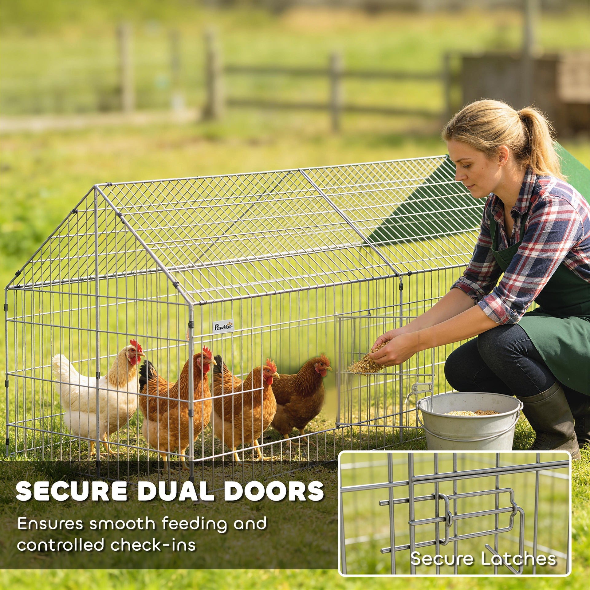 PawHut Metal Chicken Coop with Cover for Backyard Small Animals Duck Rabbit, 106" x 29.5" x 29.5", Green