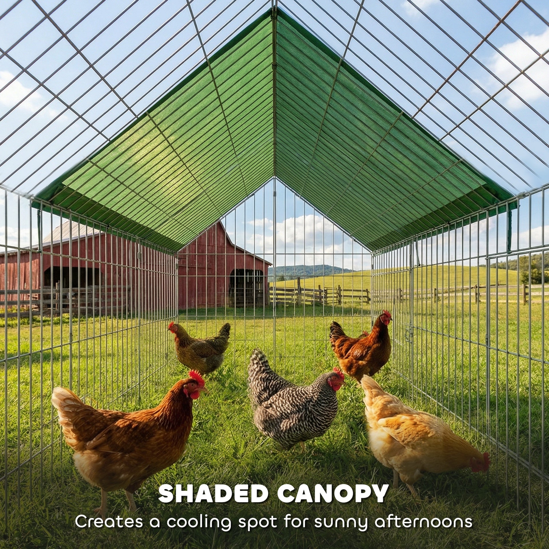 PawHut Metal Chicken Coop with Cover for Backyard Small Animals Duck Rabbit, 106" x 29.5" x 29.5", Green