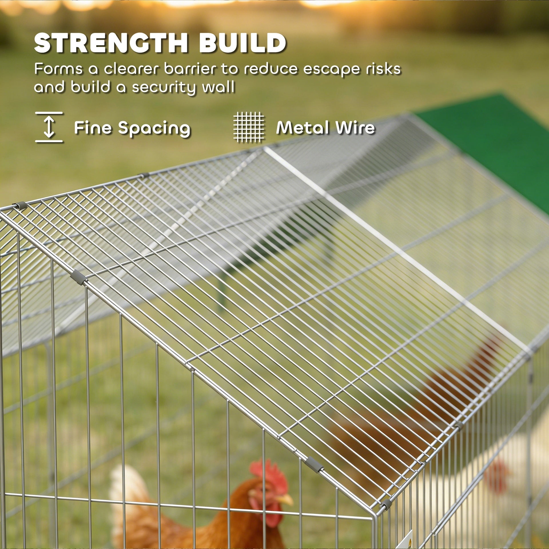 PawHut Metal Chicken Coop with Cover for Backyard Small Animals Duck Rabbit, 106" x 29.5" x 29.5", Green