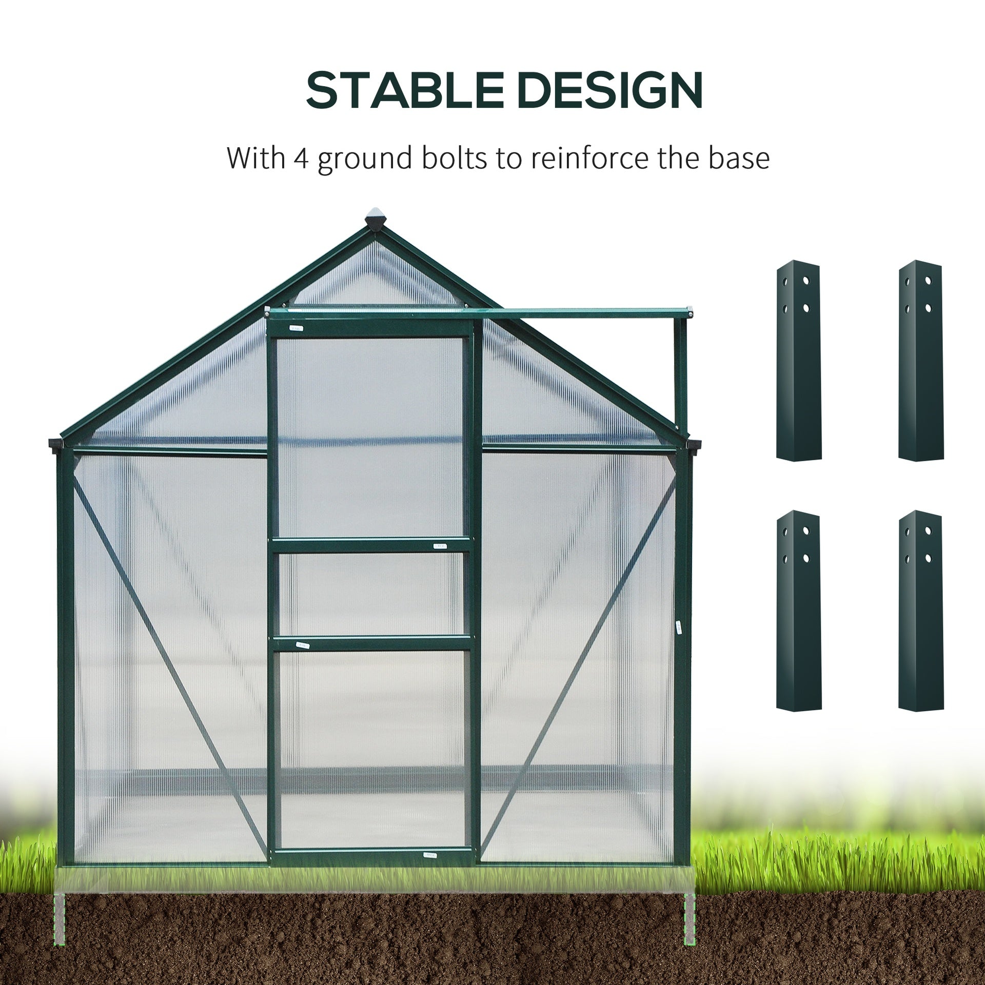 Outsunny 6x8 Greenhouse Polycarbonate Heavy Duty Patio Backyard, Dark Green