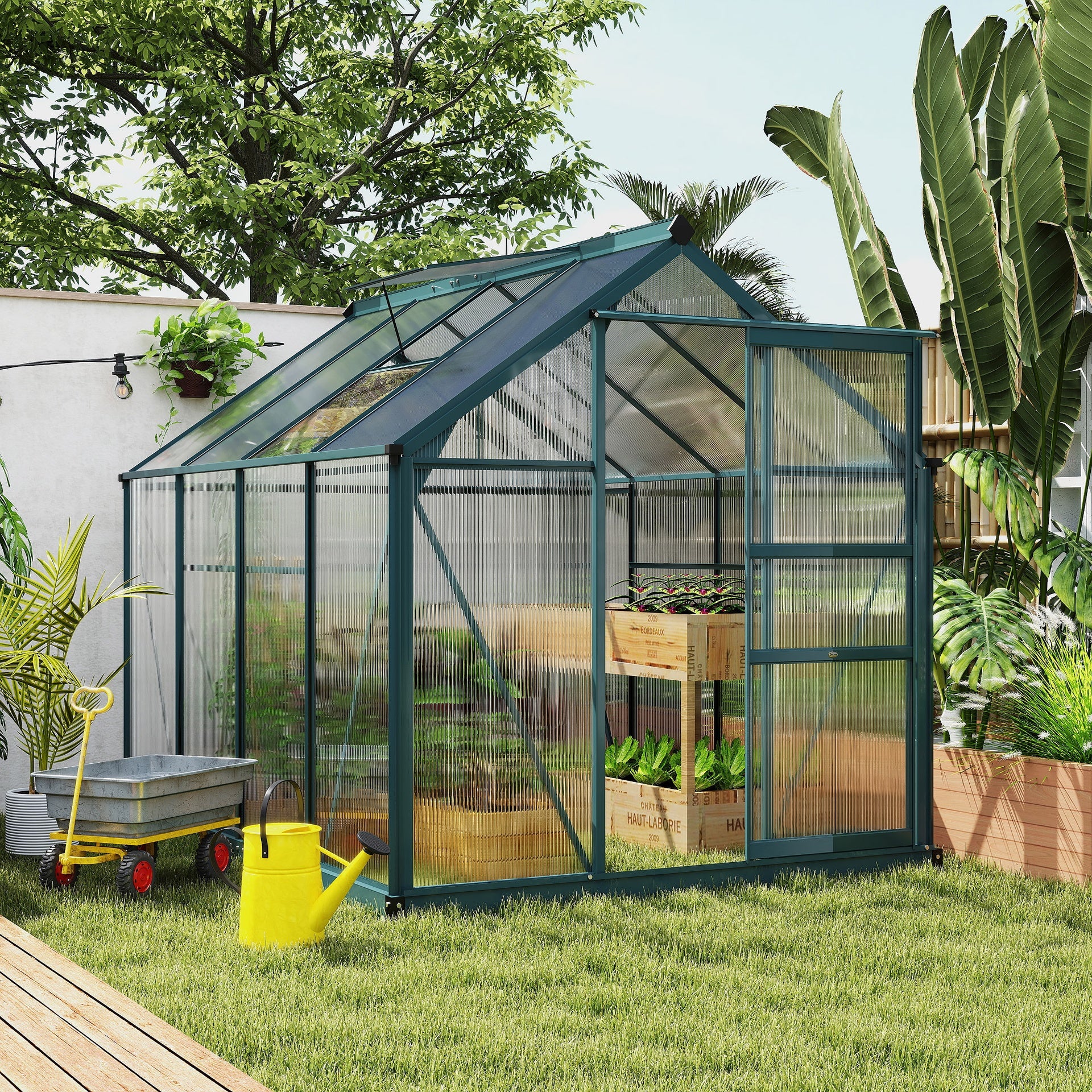 Outsunny 6x8 Greenhouse Polycarbonate Heavy Duty Patio Backyard, Dark Green
