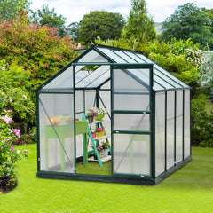 Outsunny 6x8 Greenhouse Polycarbonate Heavy Duty Patio Backyard, Dark Green