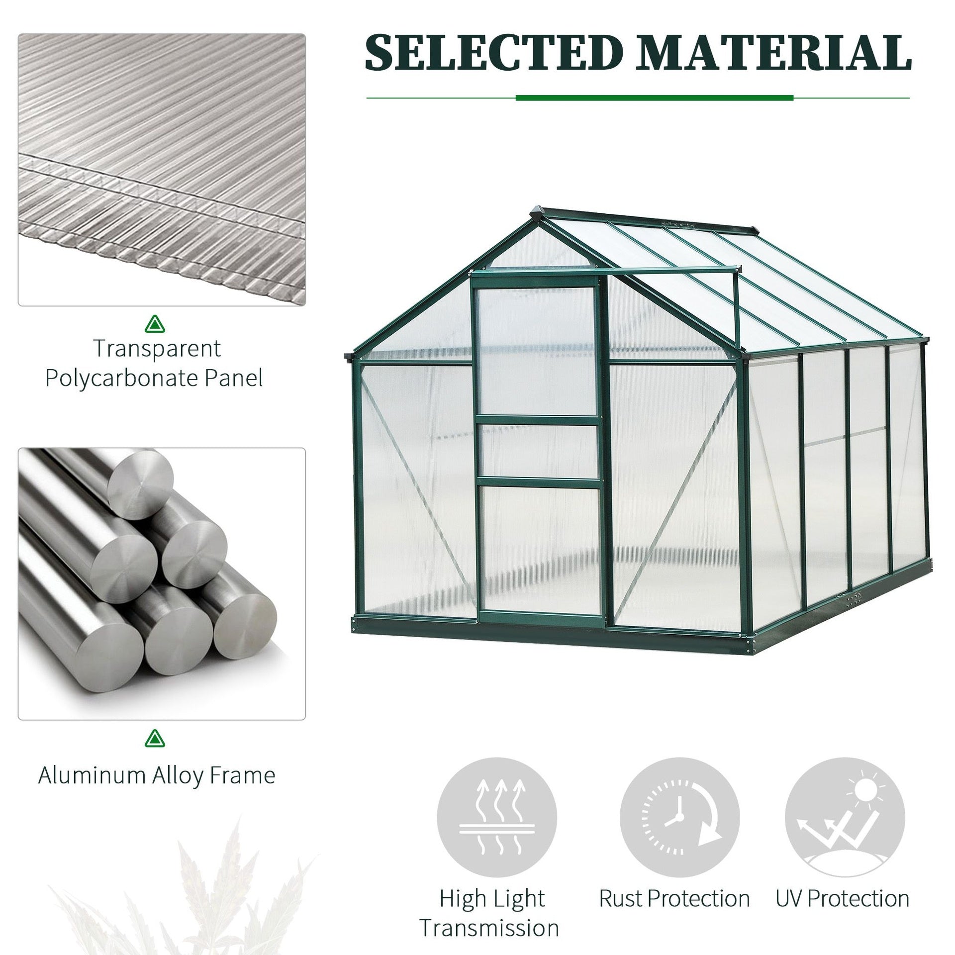 Outsunny 6x8 Greenhouse Polycarbonate Heavy Duty Patio Backyard, Dark Green