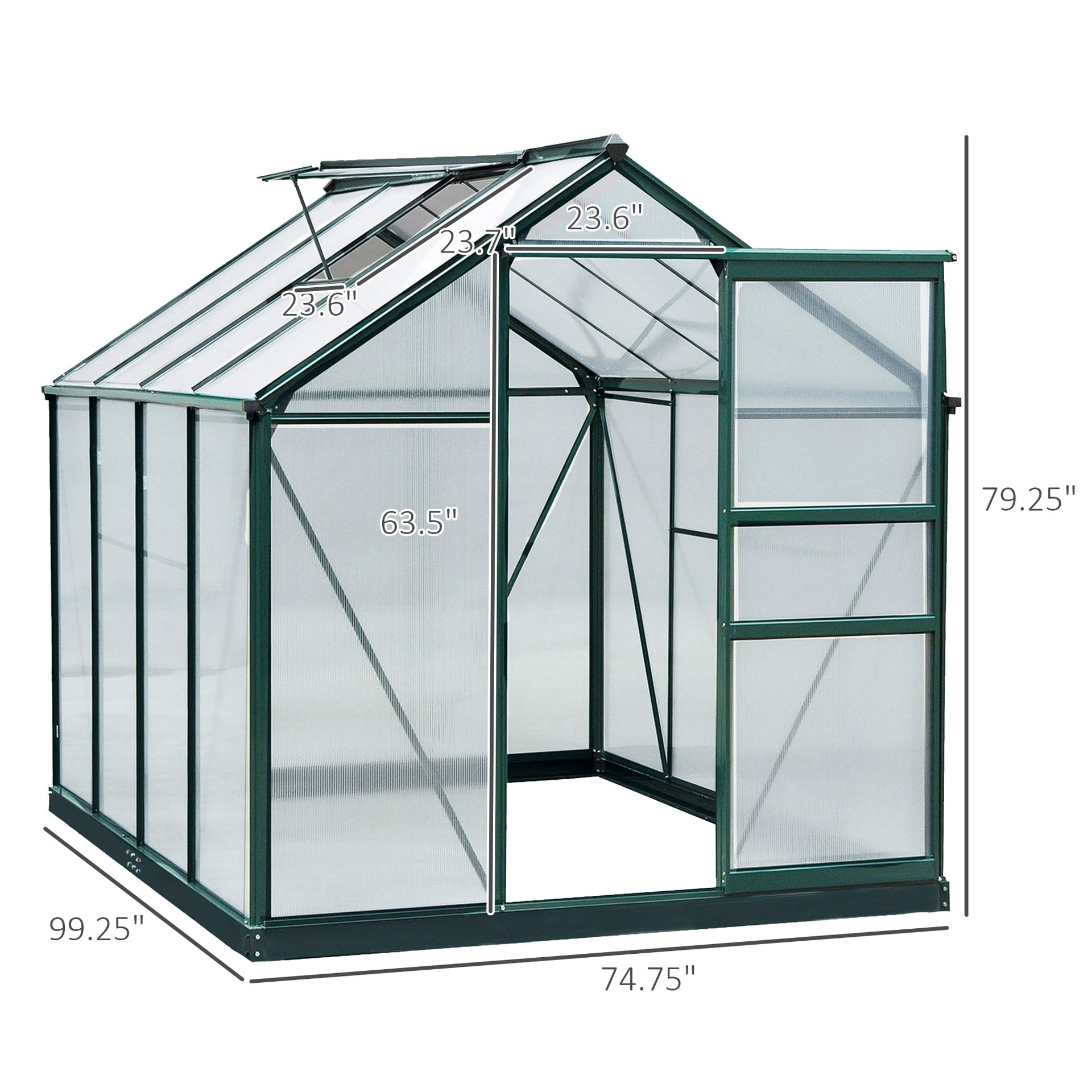 Outsunny 6x8 Greenhouse Polycarbonate Heavy Duty Patio Backyard, Dark Green